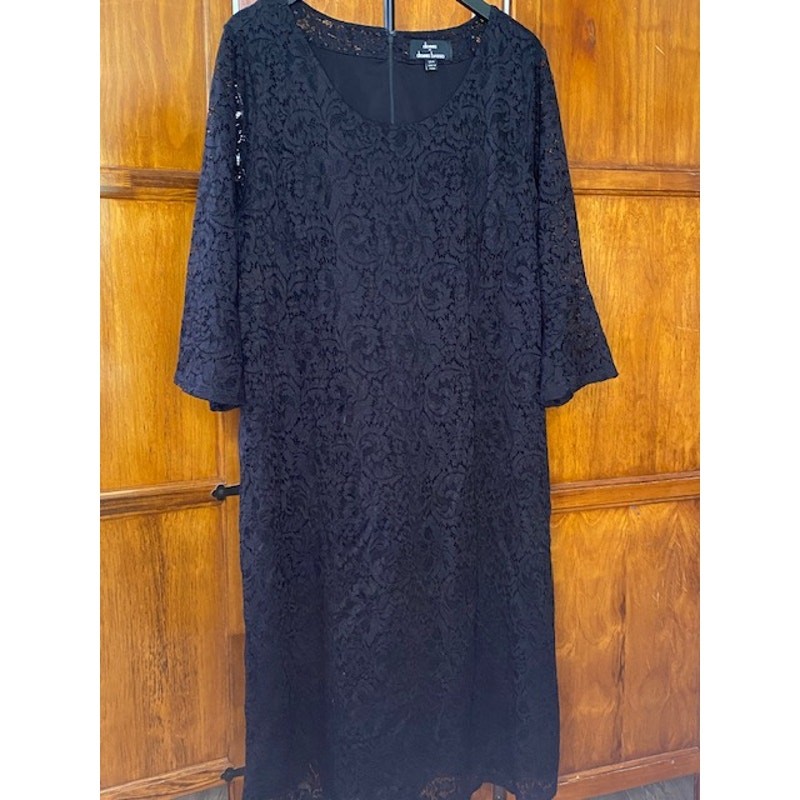 Dennis by Dennis Basso Black Lace Sheath Dress Women’s Plus 24W 3/4 Sleeve