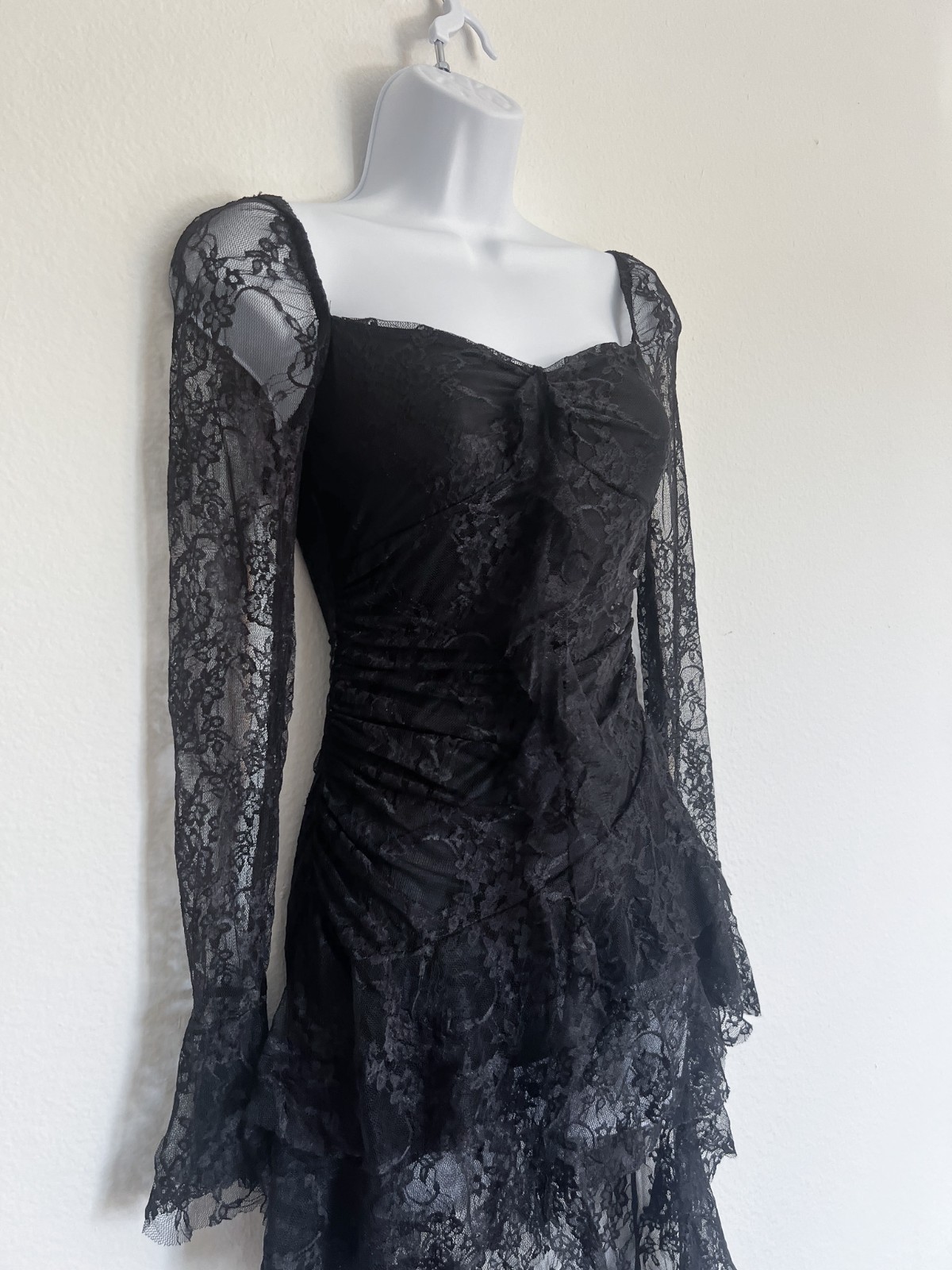 NWOT CHICHWISH Square Neck Floral Lace Tiered Hi-Lo Hem Dress Goth Garden Small