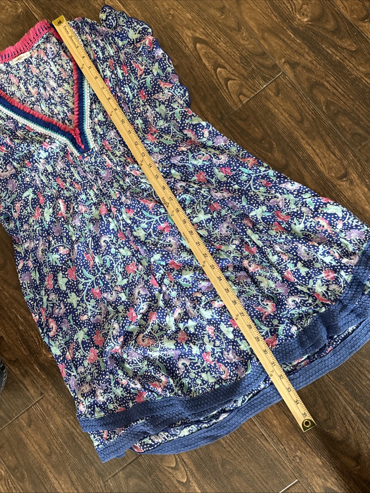 POUPETTE ST BARTH SASHA MINI DRESS SIZE LARGE BLUE PINK FLORAL FLUTTER SLEEVE
