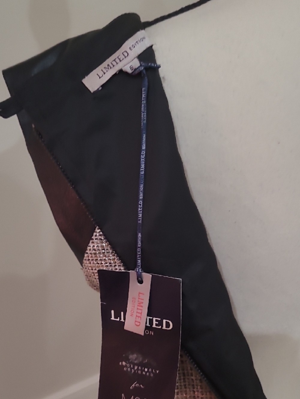 M & S Limited Edition Sleeveless Tweed Shift Dress with Black Faux-Leather Trim