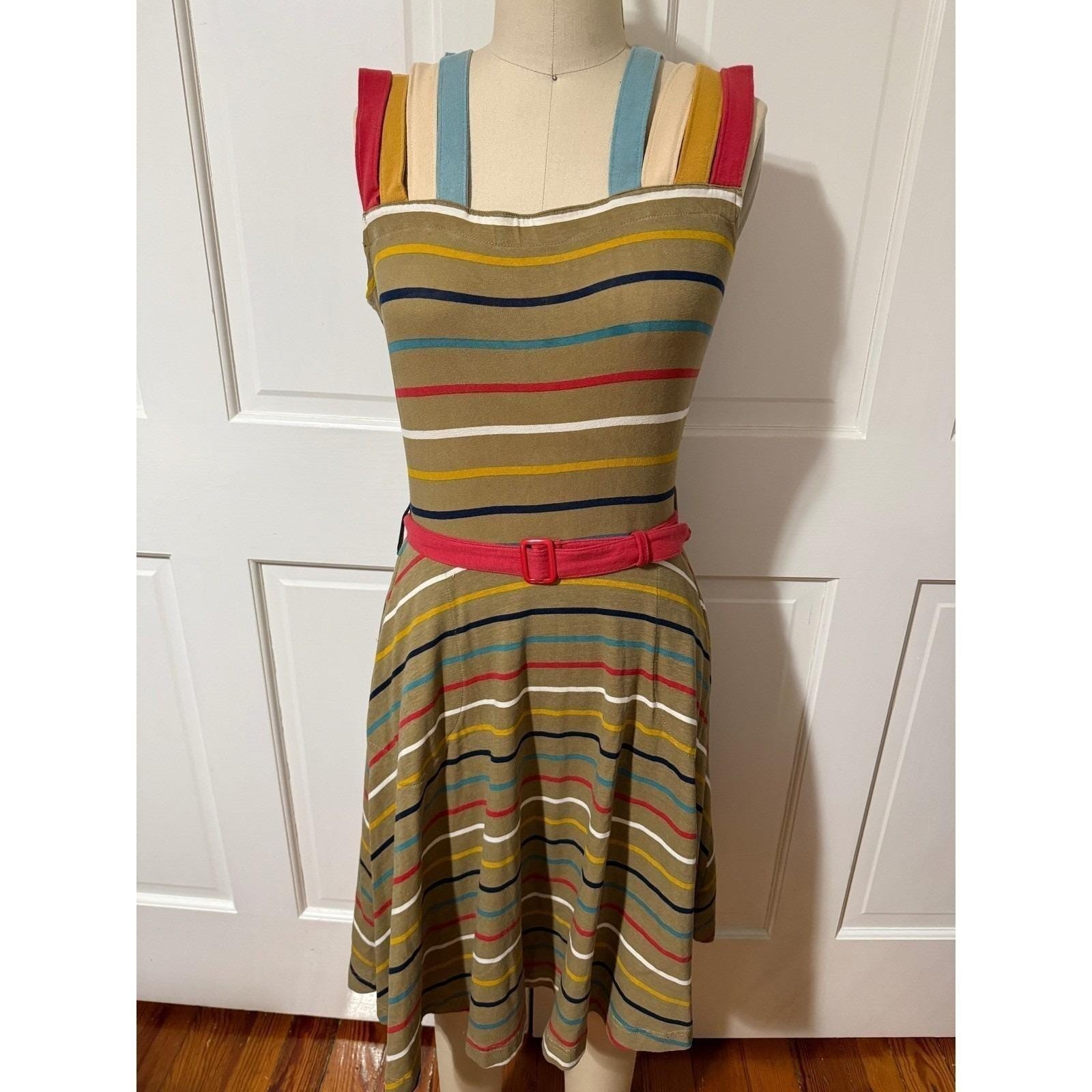 Effie’s Heart MODCLOTH Retro Pin Up Colores Flare Striped 70s Dress, Small