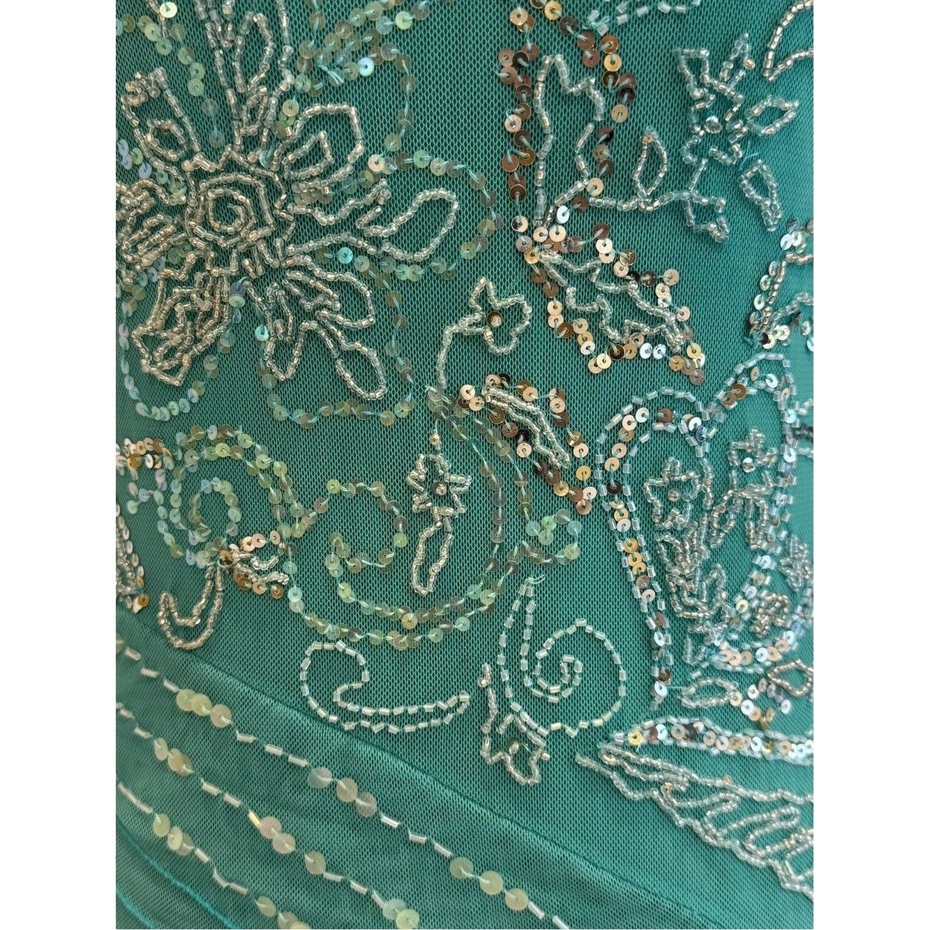 One-Shoulder hand beaded aqua Evening Gown stretch fabric attitudes by Debra