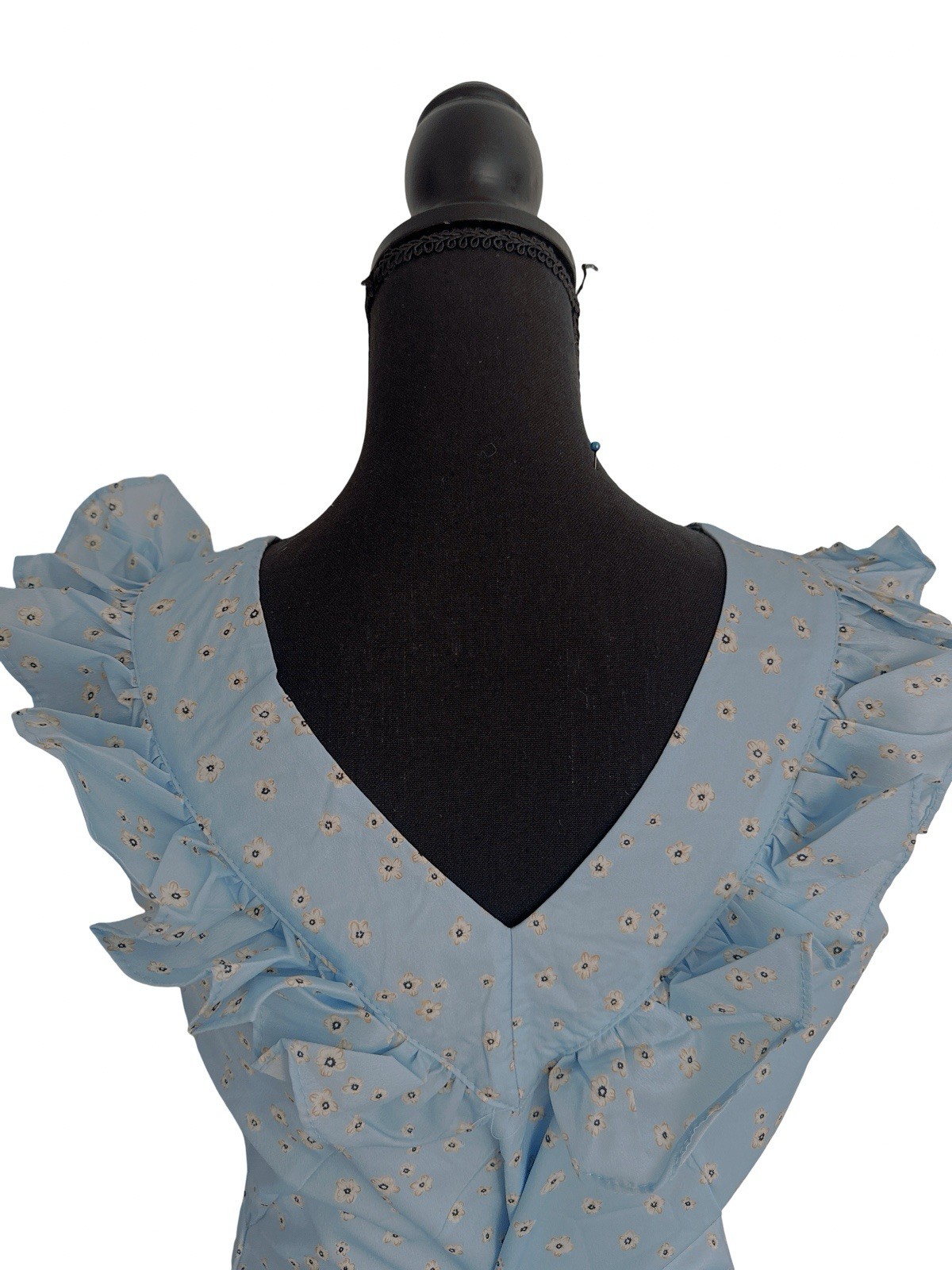 Mspinay Blue Eyelet Ruffle Square Neck Sleeveless Midi Dress, Women’s S