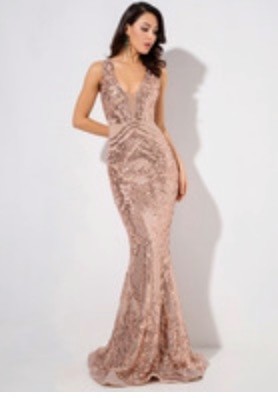 Rose Gold Deep V-neck Sleeveless Sequin Dress Size Small