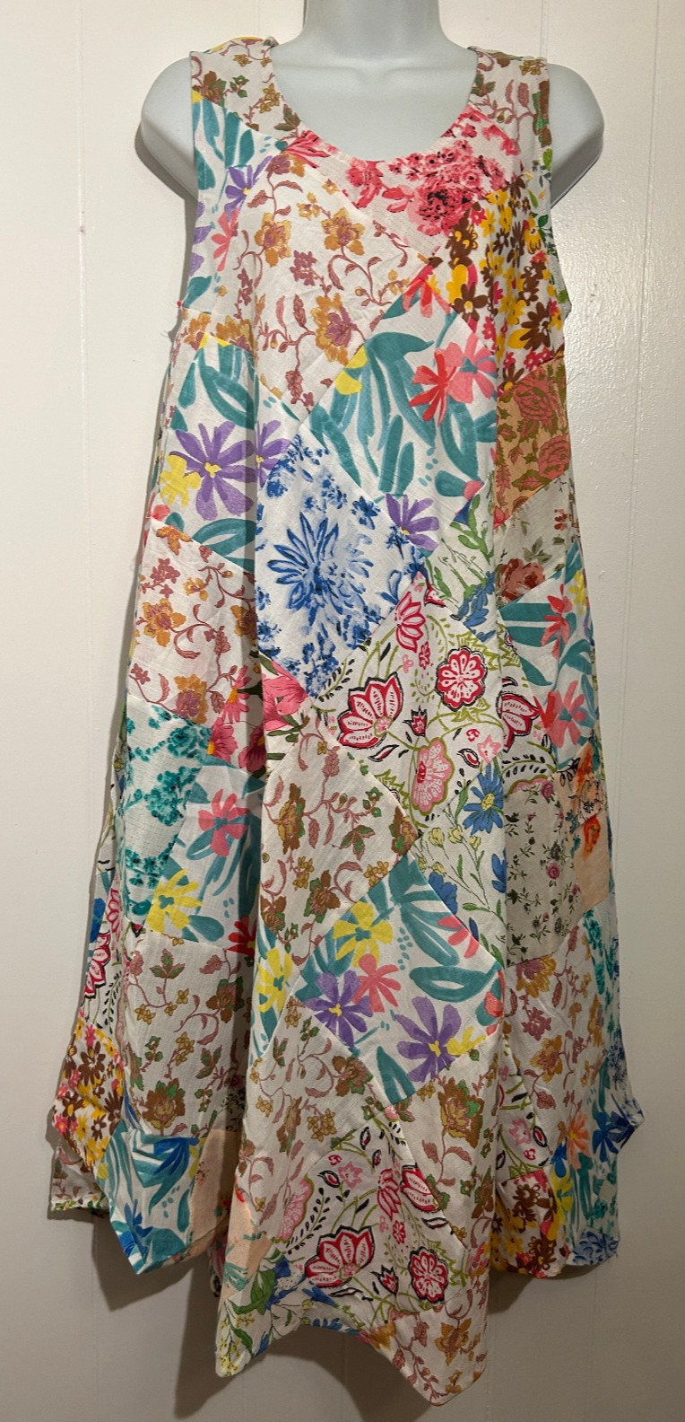 Nwt SACRED THREADS boho patch funky hippie rayon umbrella DRESS O/S fits M