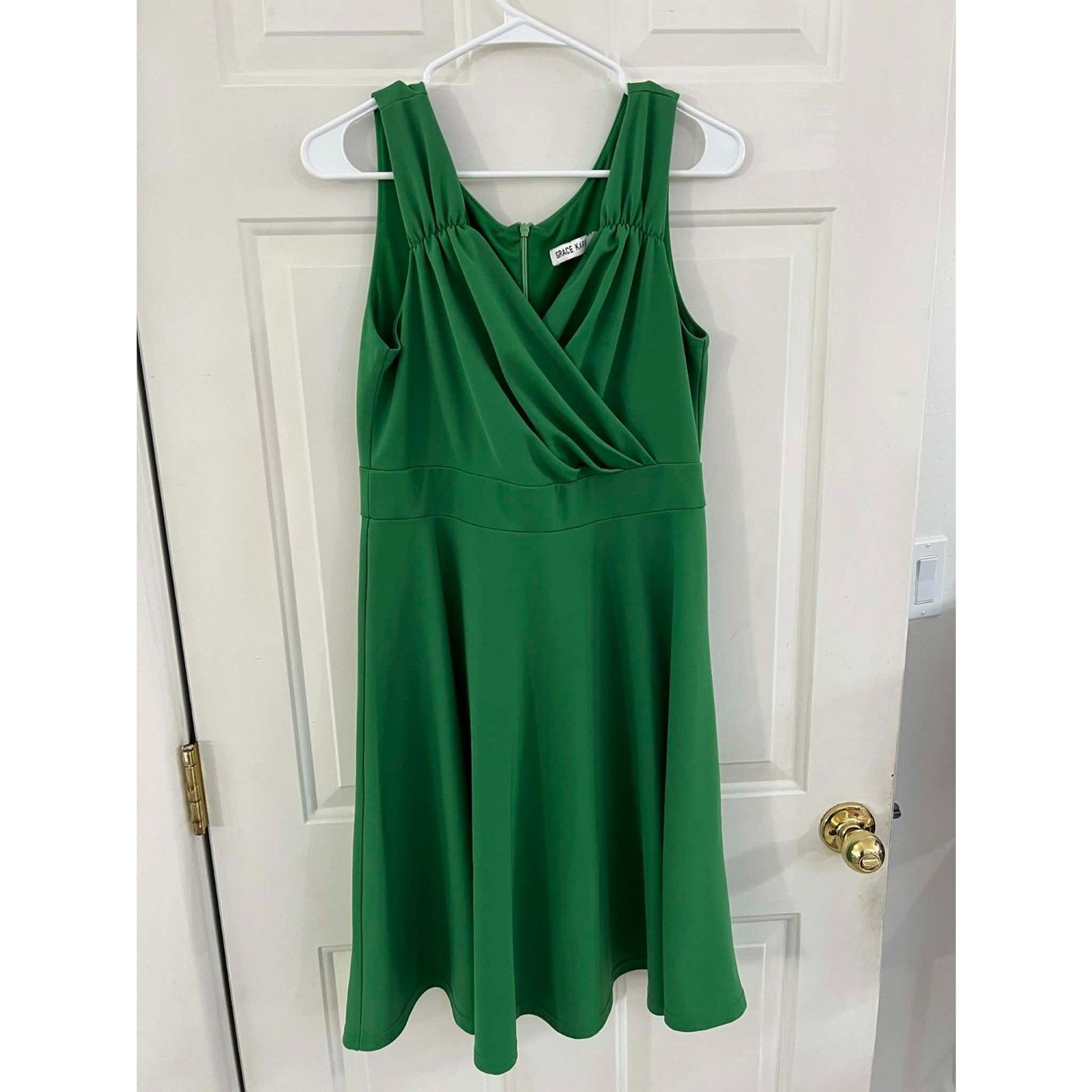 Green Fit and Flare Dress Midi Length L Semi Formal Sleeveless Event Grace Karin