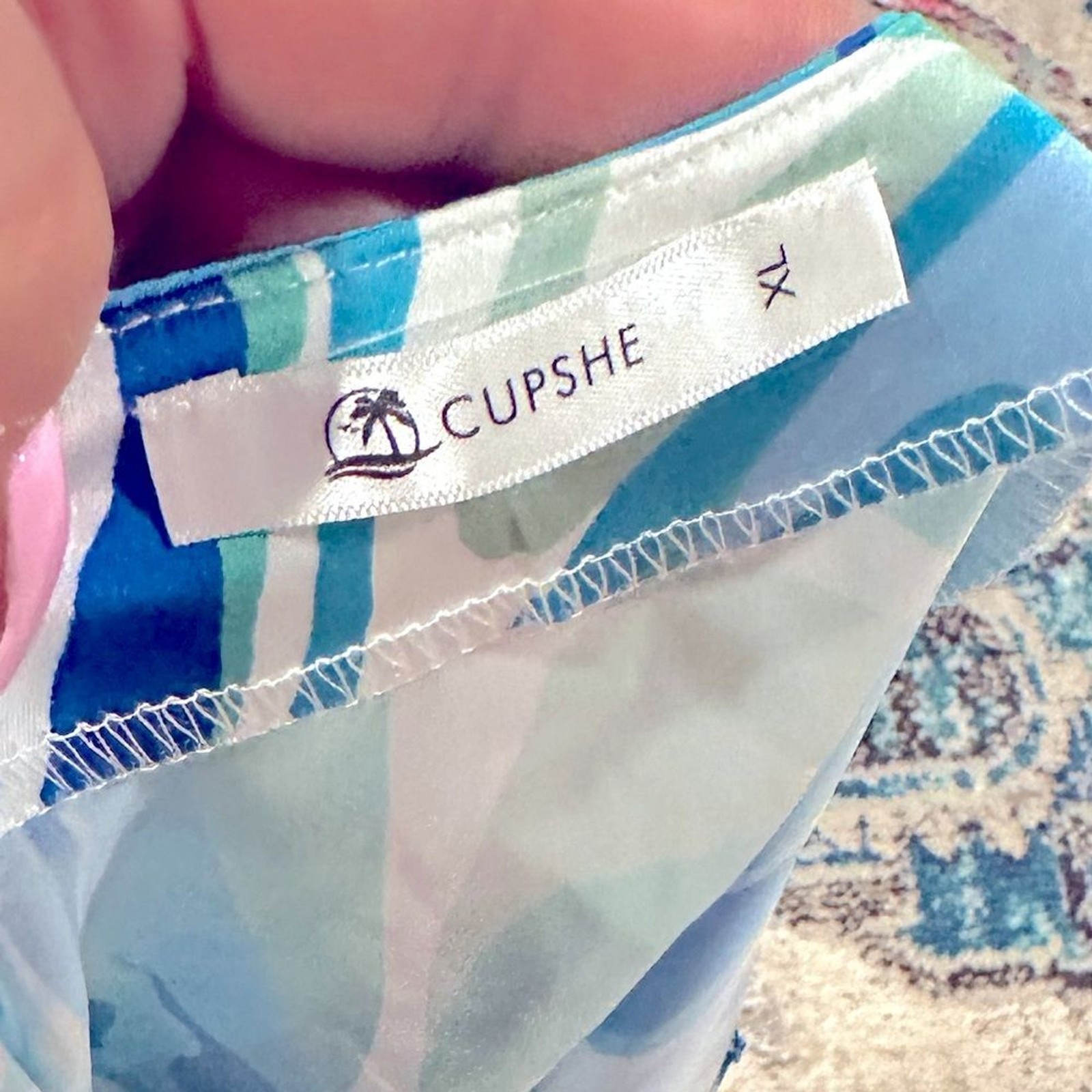 Cupshe Crystal Beach Row Dress Marble Criss Cross Blue Green Slip Dress XL