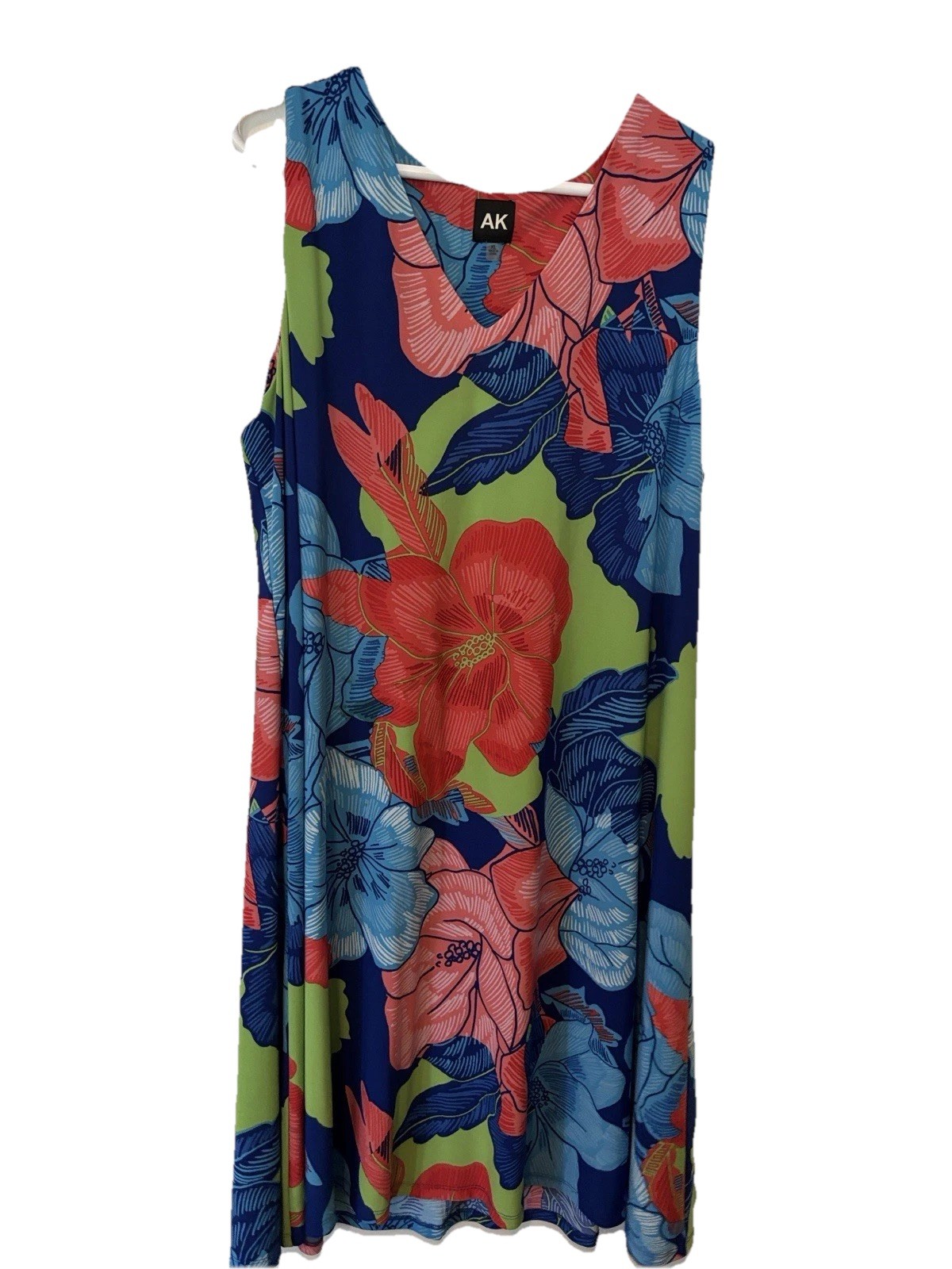 AK A-Line Floral Sleeveless V-Neck Dress Blue Green Red Pink XL Knee Length