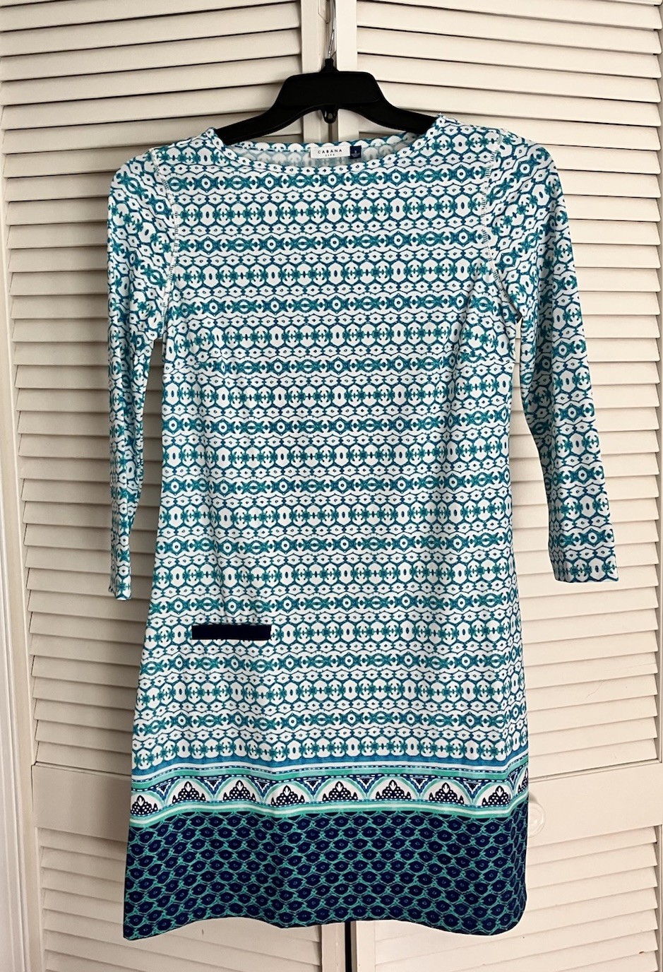 NWT Cabana Life Cottage Coastal Aqua and Navy Patterned Dress Size Small