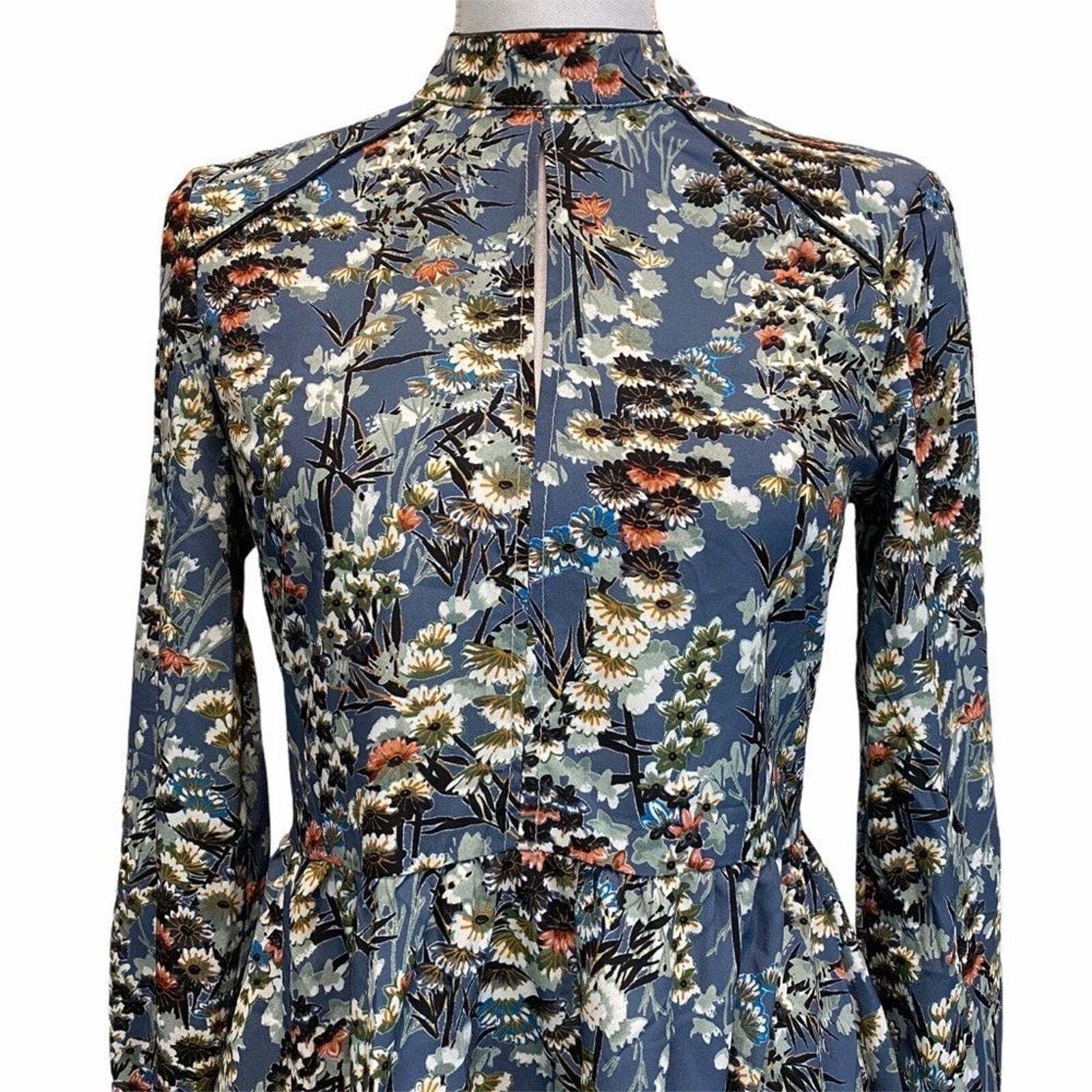 Small Floral Keyhole Front Boho Dress Casual Chic Trendy Long Sleeve Asian