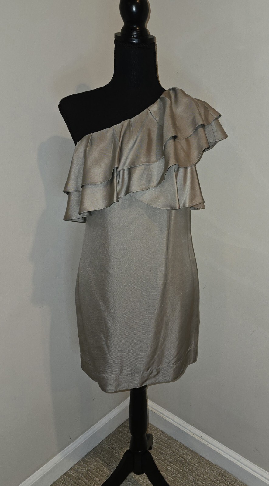 Banana Republic Silk One Shoulder Strap Shift Dress Ruffels Sleeveless Sz 2…