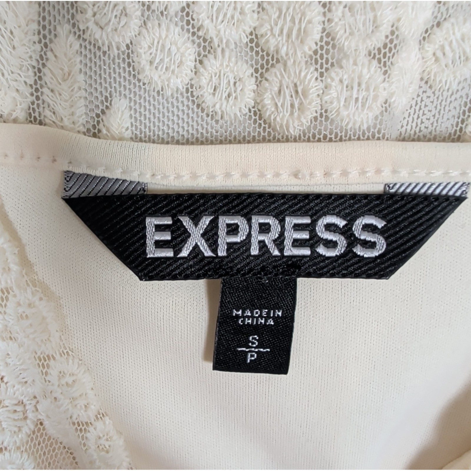 Express Ivory Lace Overlay Sleeveless Embroidered Scalloped Hem Dress Small Boho