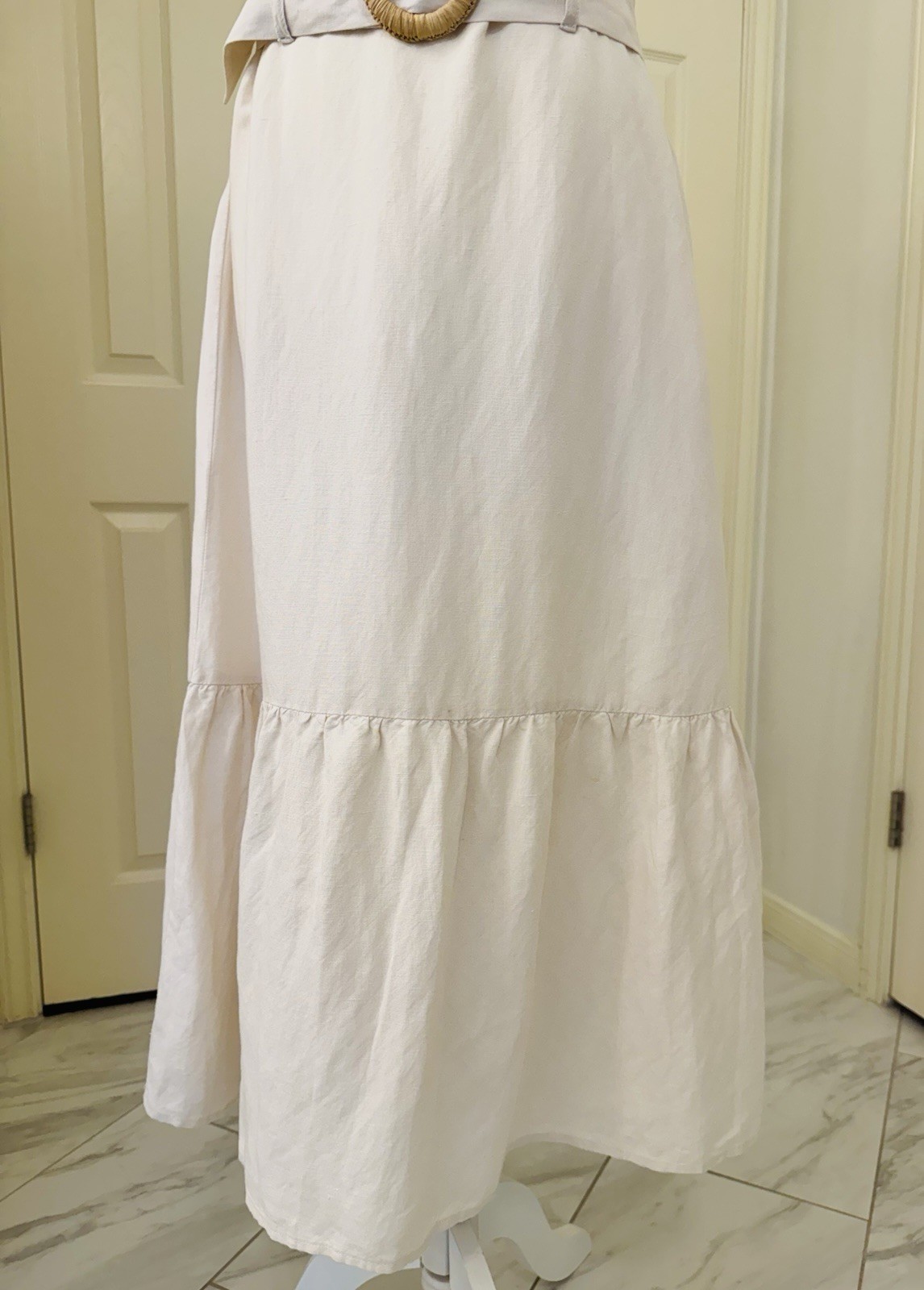 Rails Astrid Dress Stone Linen Rayon Blend Midi Button Front Belted Size Medium