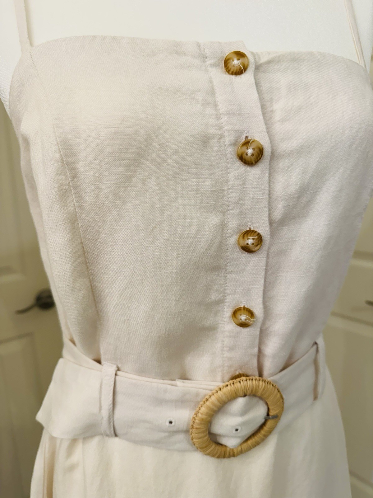 Rails Astrid Dress Stone Linen Rayon Blend Midi Button Front Belted Size Medium