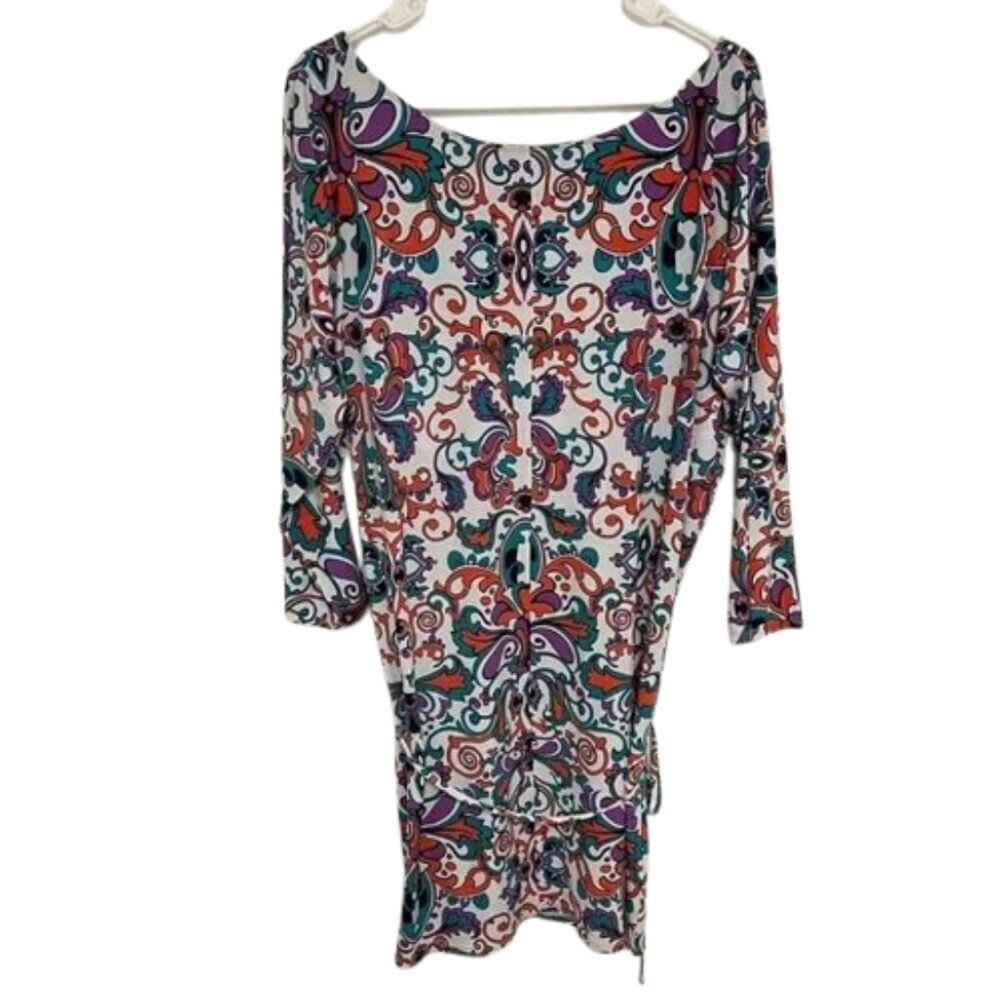 Laundry by Design Womens 12 Psychedelic Paisley Ruched Sheath Dress Multi Color