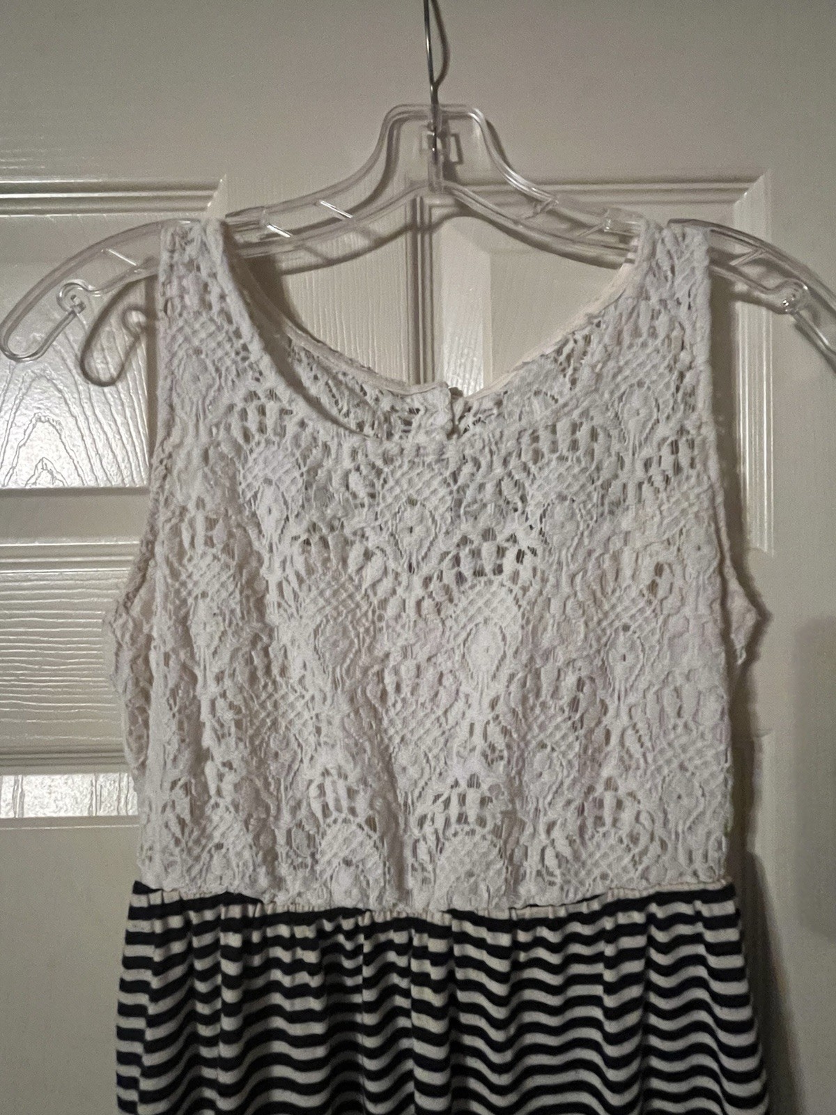 Juniors Speechless Sleeveless Scoop Neck Lace Striped Fit & Flare Knee Lined L