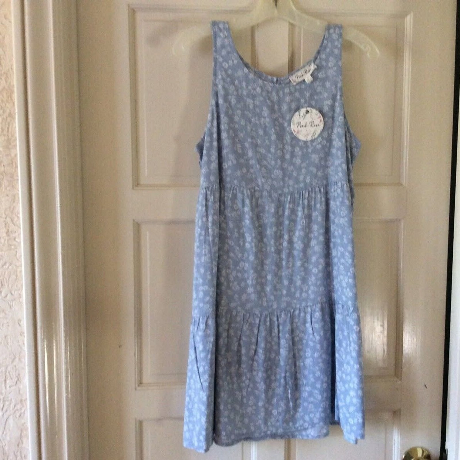 NWT Women’s Pink Rose Light Blue Sundress Size Large