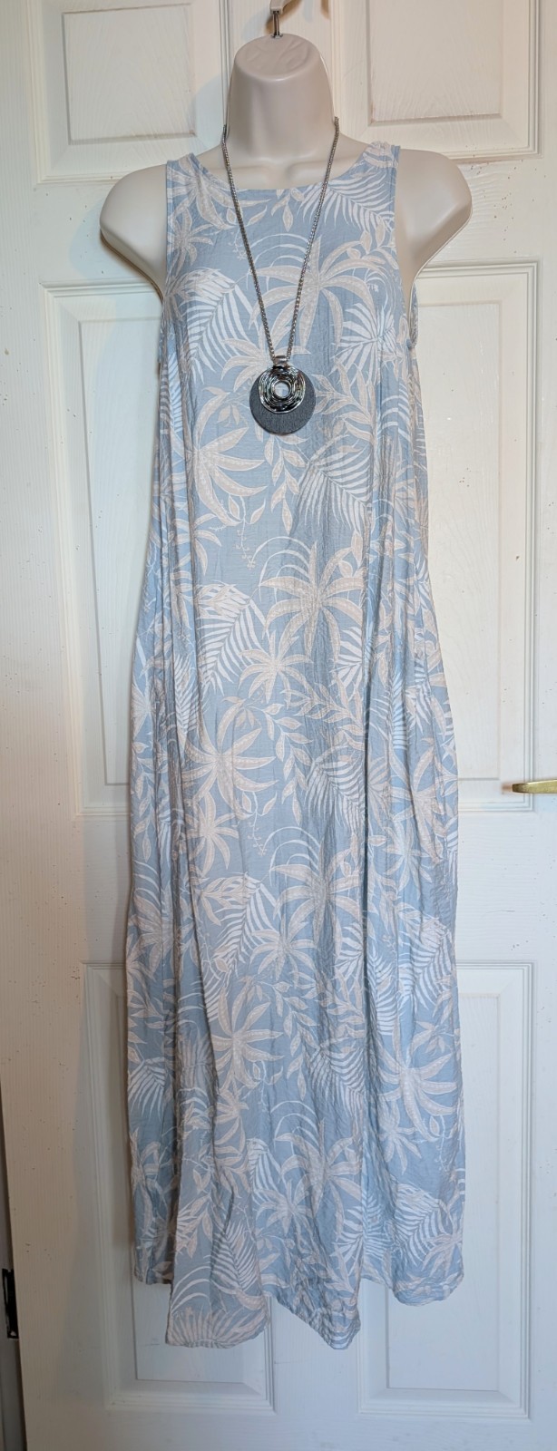 Boho lagenlook lightweight fabric palm print maxi dress sz 8 Holidays Summer
