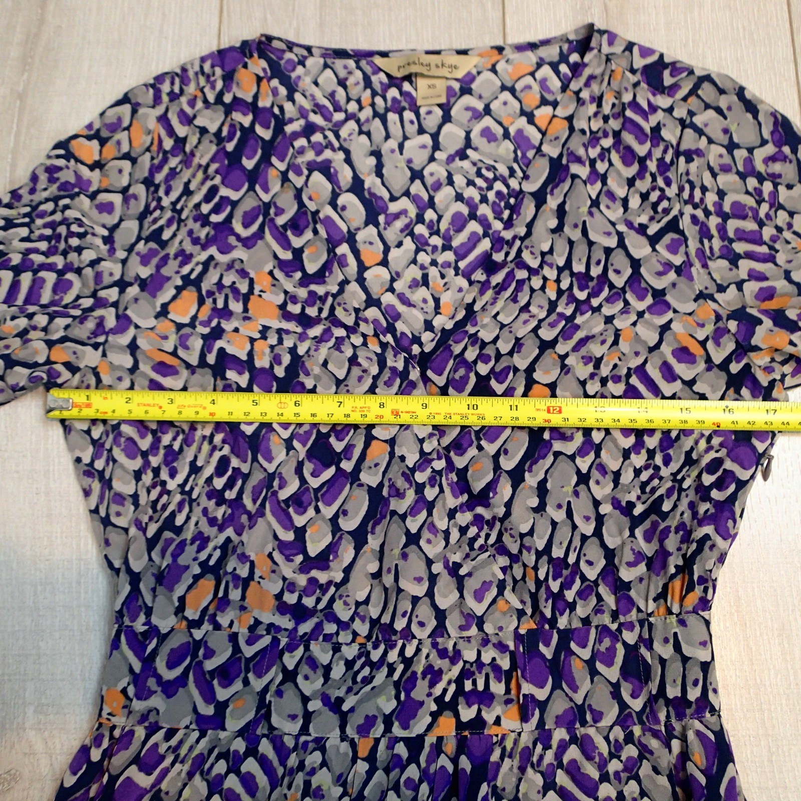 Presley Skye Dress xs Gray Purple Wrap Silk Roll Tab Sleeve v neck pockets