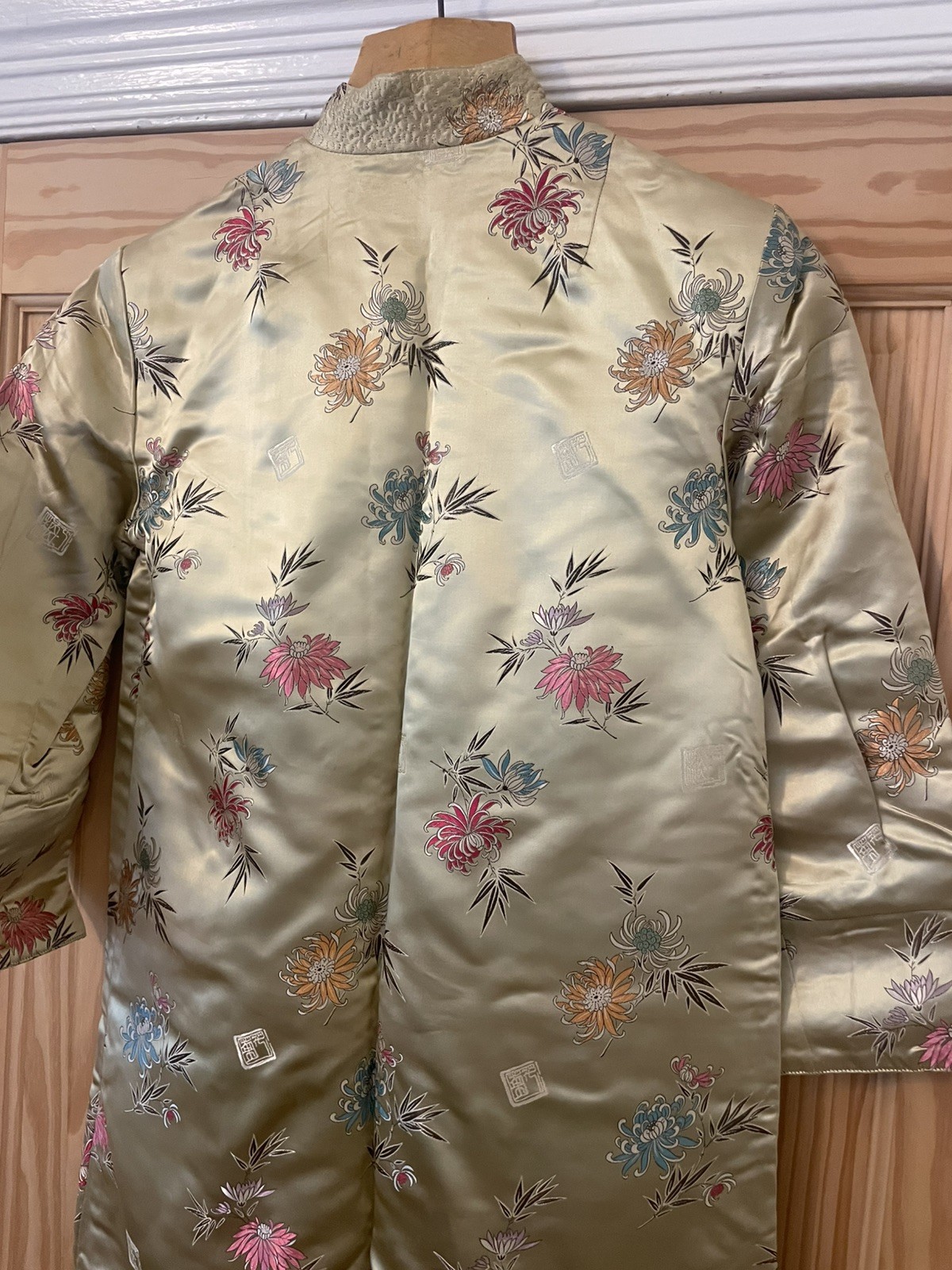 Vintage Oriental Kimono Robe Large Long Dress Jacket Gold Peony Shanghai 34
