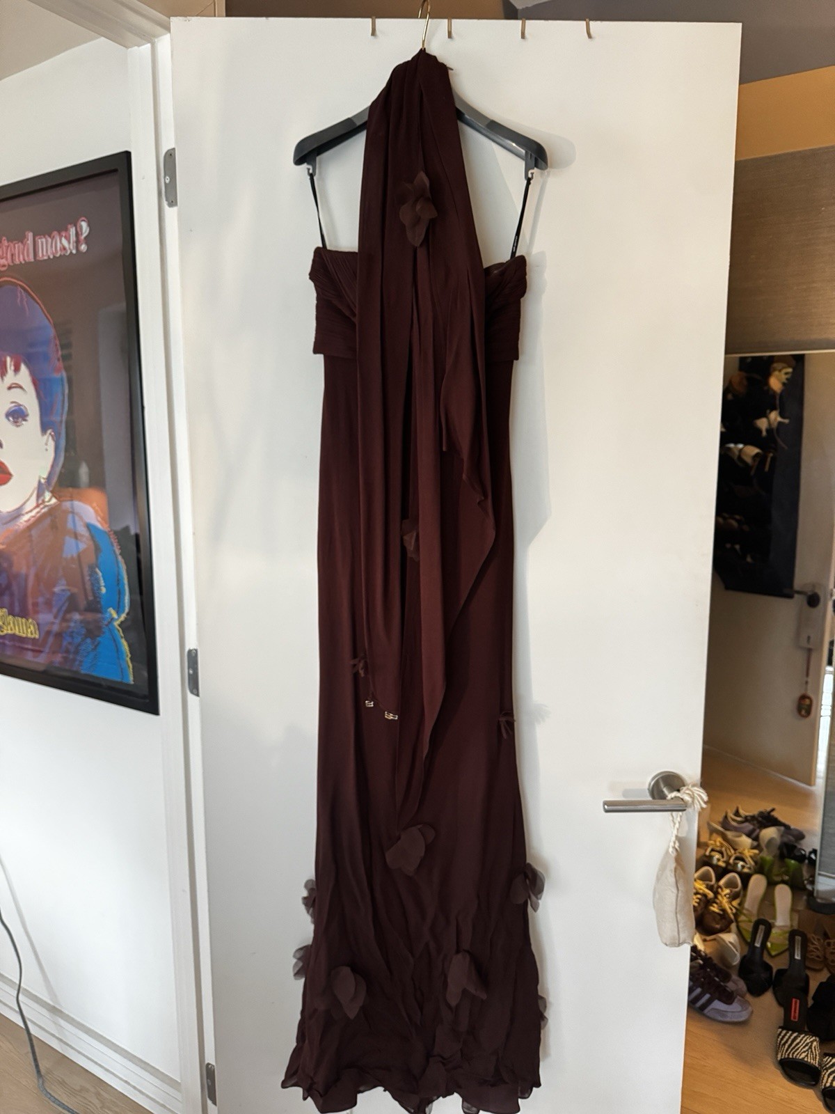 NWT Self-Portrait Brown Georgette Flower Maxi Dress Gown UK08/US4