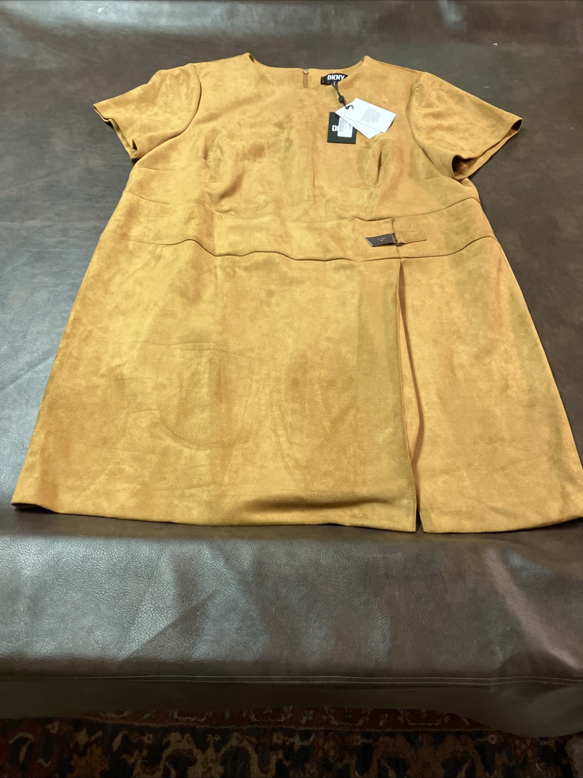 DKNY NWT FAUX-SUEDE CAP-SLEEVE DRESS PECAN SOFT COMFY 20W $144.00 Price Tag!