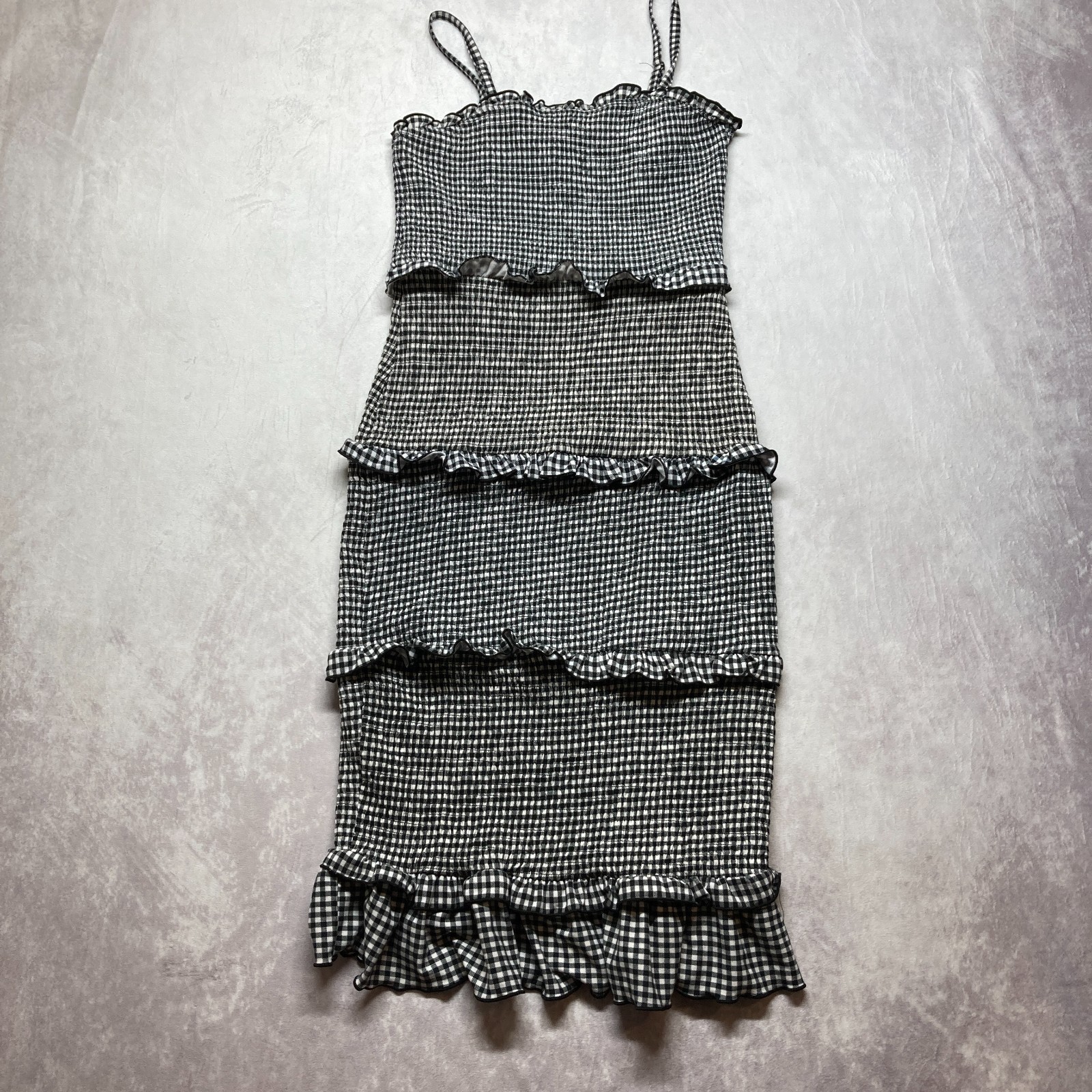 No Boundaries Dress Size Small Smocked Gingham Ruffled Sheath Bodycon Sleeveless