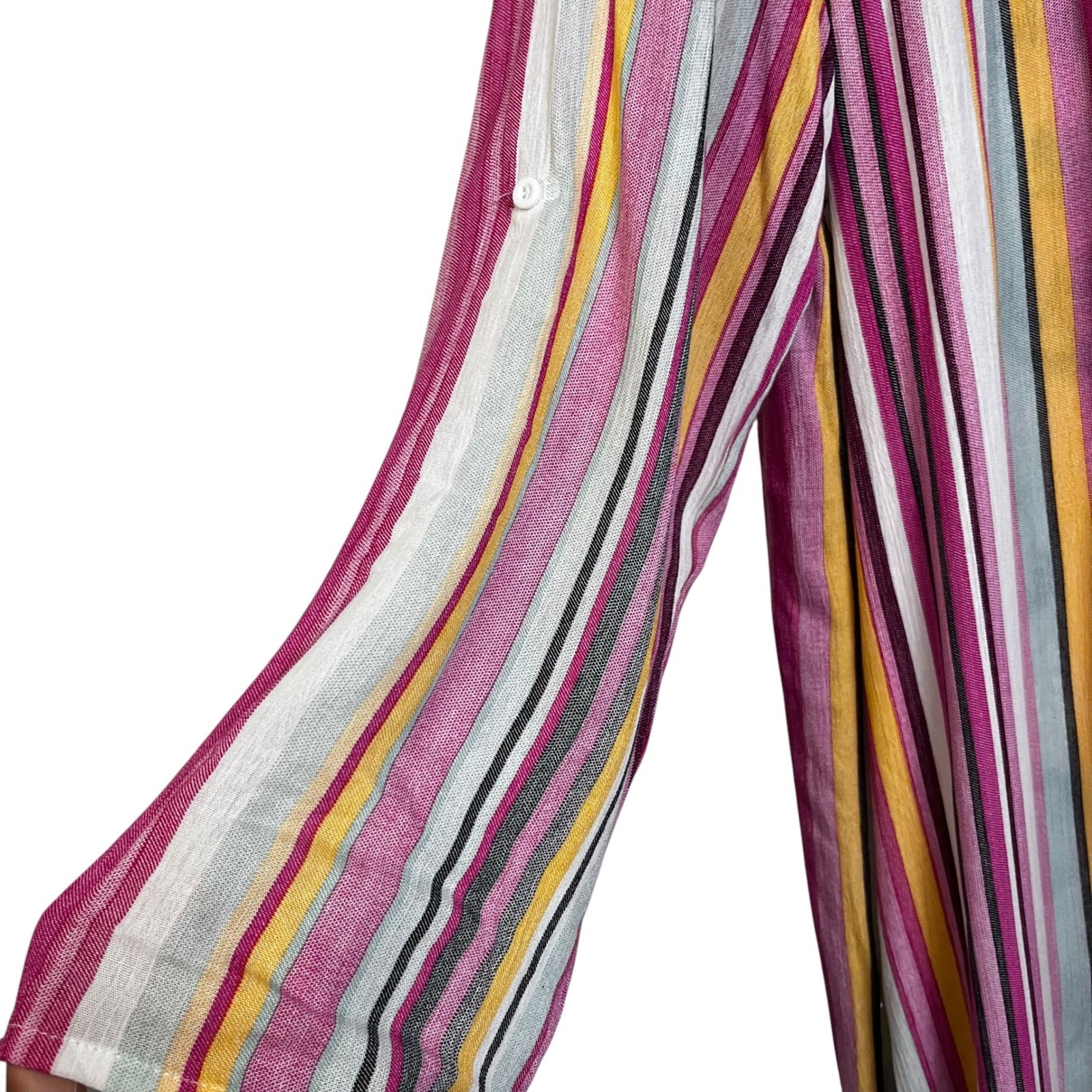 Savanna Jane XL Striped Embroidered Maxi Shirt Dress Pink Yellow Boho M93084