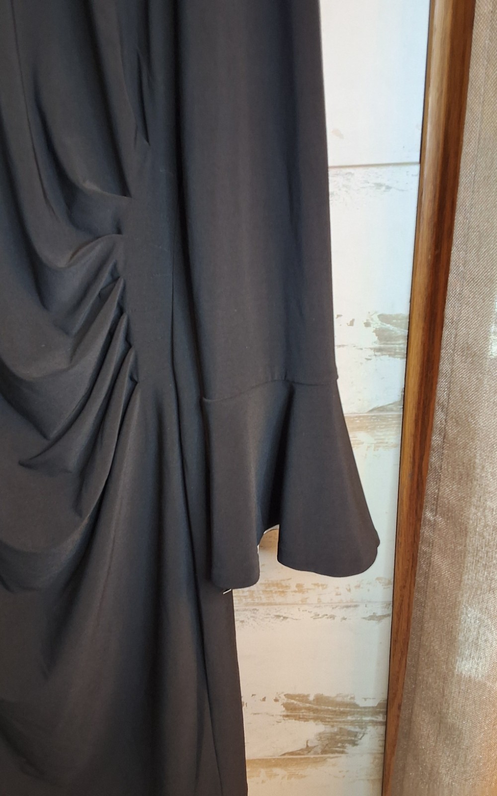 NWT* RALPH LAUREN, STRETCHY SIDE GATHERED BELL SLEEVES BLACK & WHITE DRESS 14