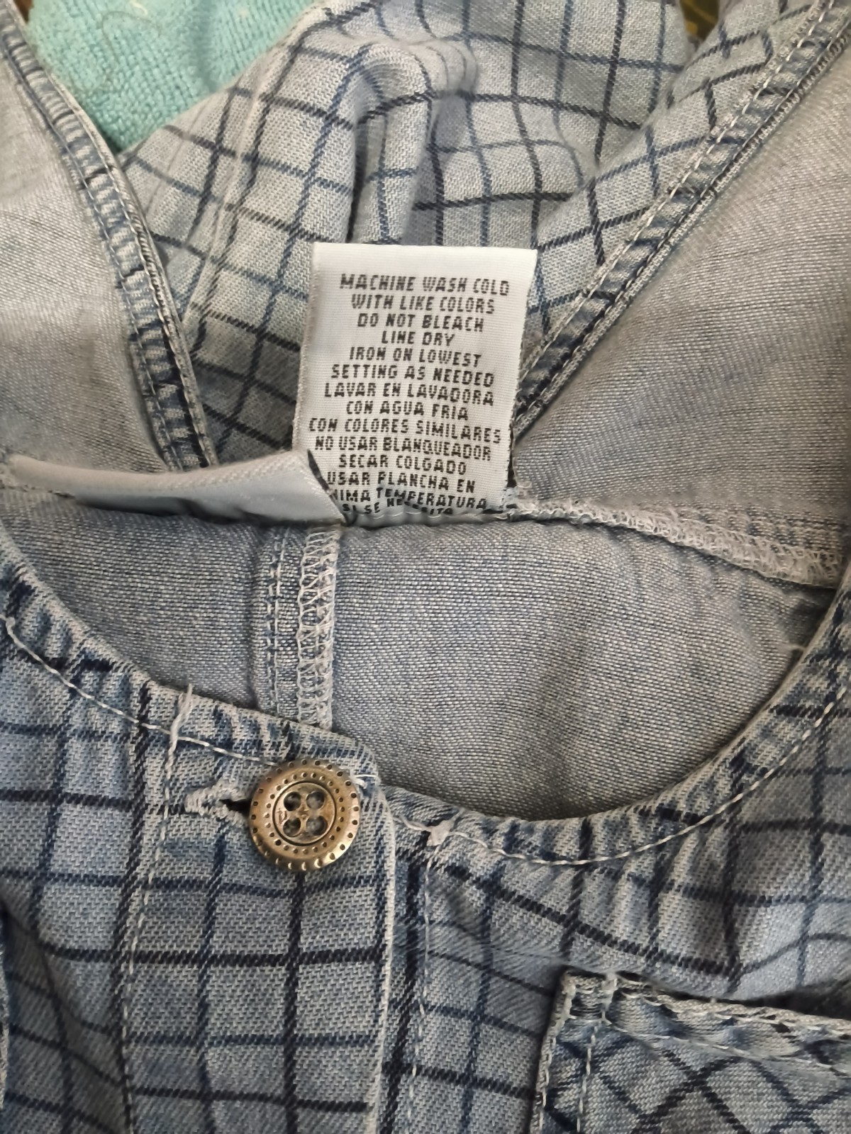 Capacity Petites Chambray Grid Button Front Midi Dress PS Prairiecore