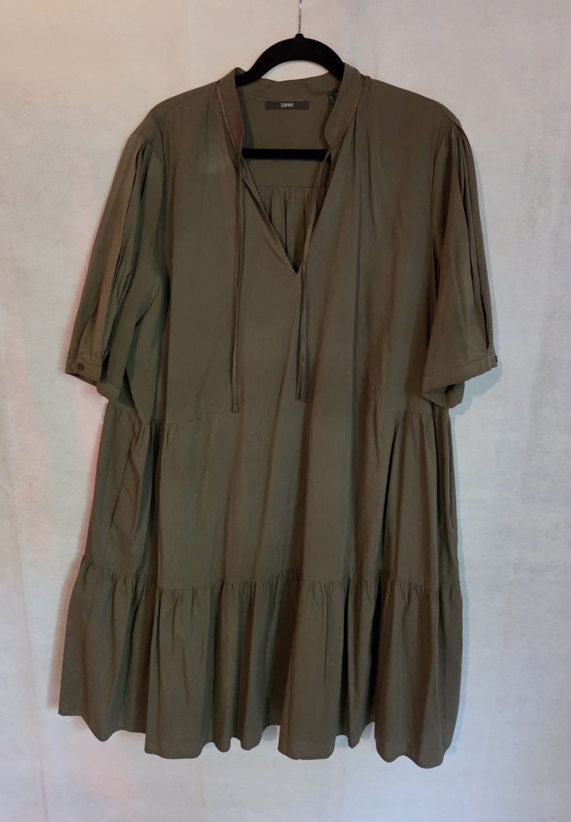 Esprit Olive Khaki Green Split Sleeve Tiered Babydoll Shift Dress Size US 14