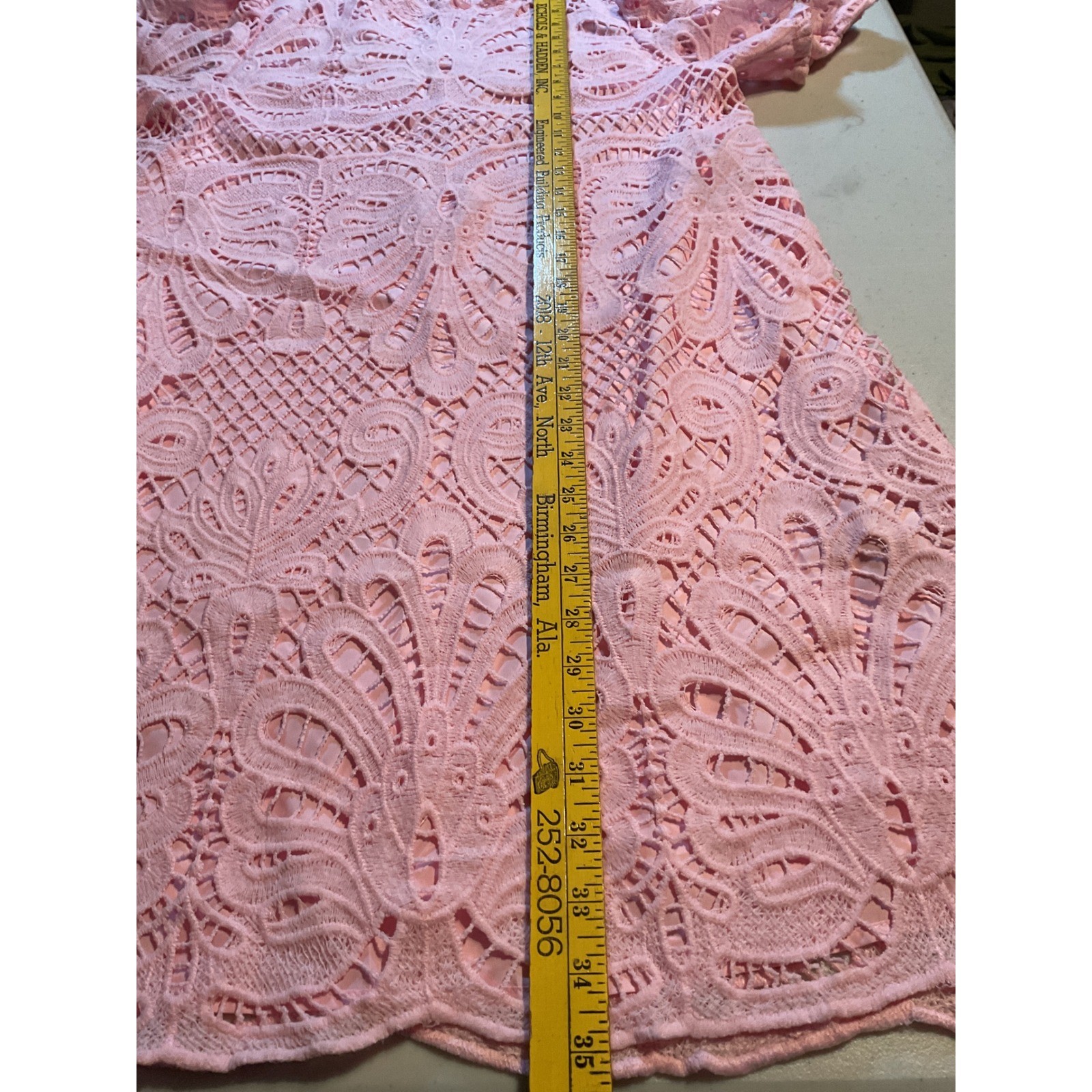 SHEIN Pink Butterfly Guipure Lace Mock Neck Puff Sleeve Shift Dress Large 8/10