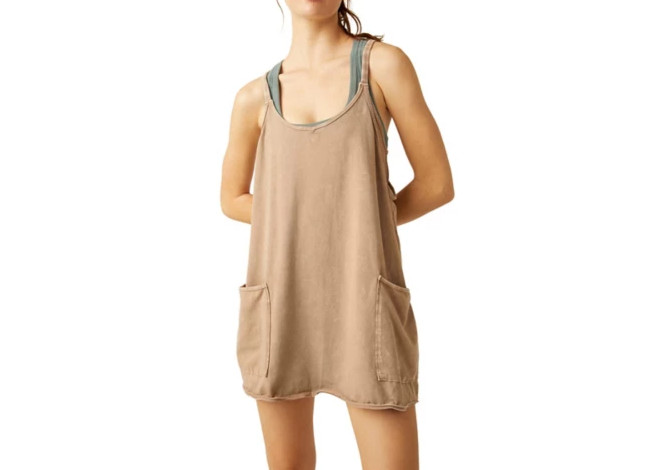 FREE PEOPLE ‘ WOMENS ‘ HOT SHOT MINI DRESS ‘ MOCHA ‘ BUILT IN SHORTS – POCKETS
