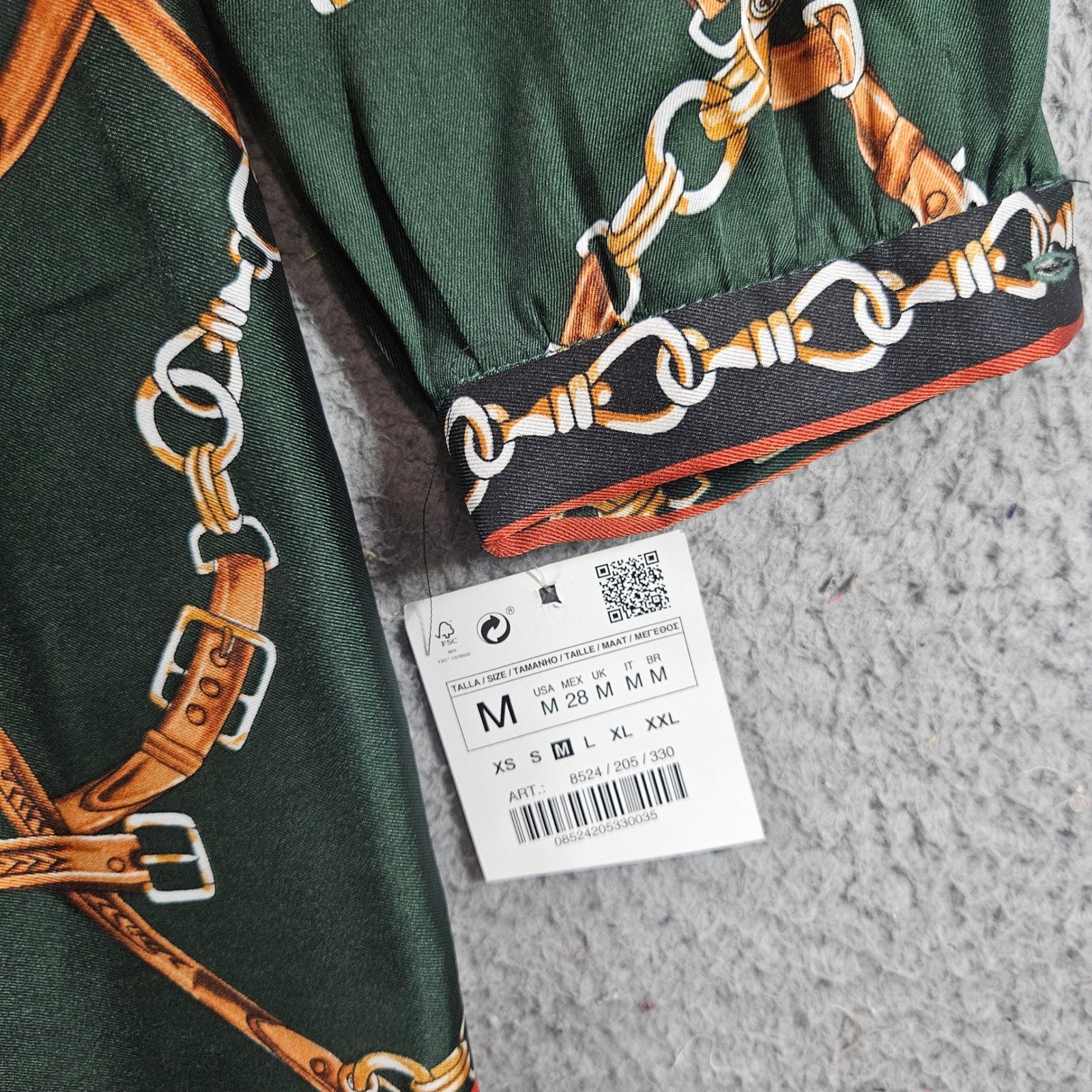 Zara Basic Green Equestrian Chain Belt Print Pleated Mini Dress Womens Sz M NEW