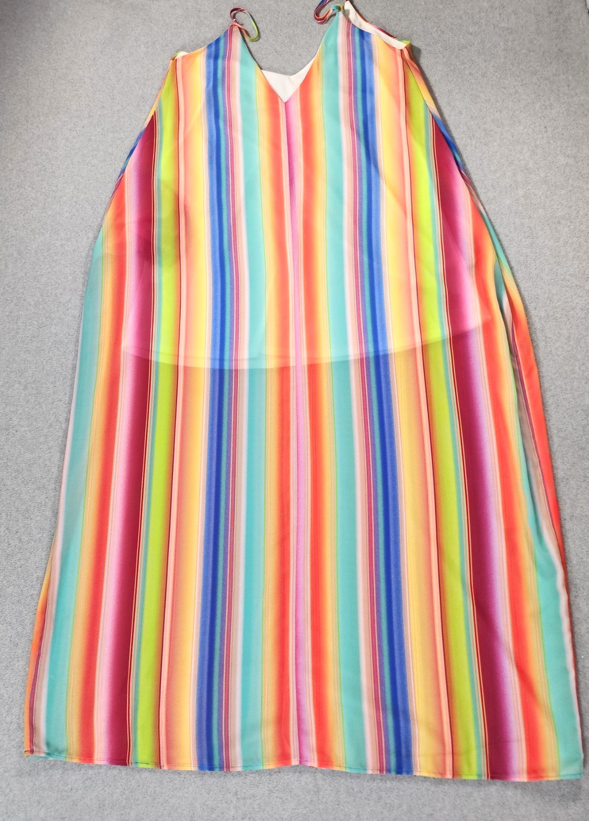 Fantastic Fawn Rainbow Strap Maxi Dress Size L Boho Pockets Lined Sundress Strip