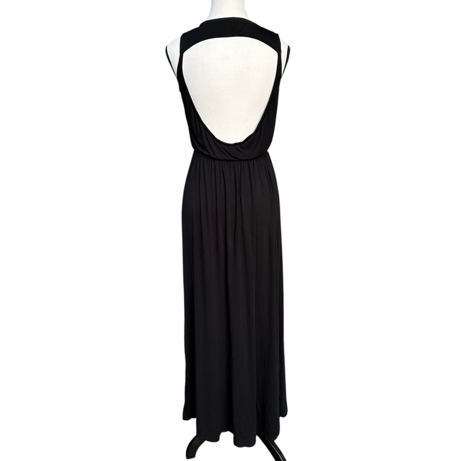 Lulus Black Surplice V-Neck Open Back Modal Maxi Dress Small Made in USA