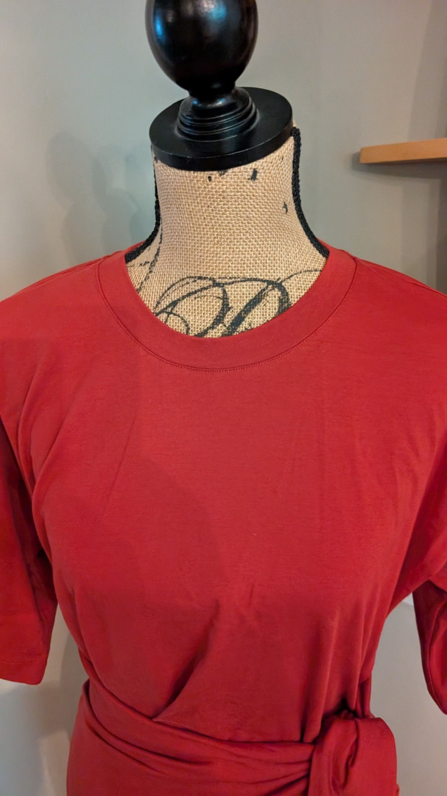Modern Citizen Noa Organic Cotton T-Shirt Wrap Red Dress Minimalist Sz L
