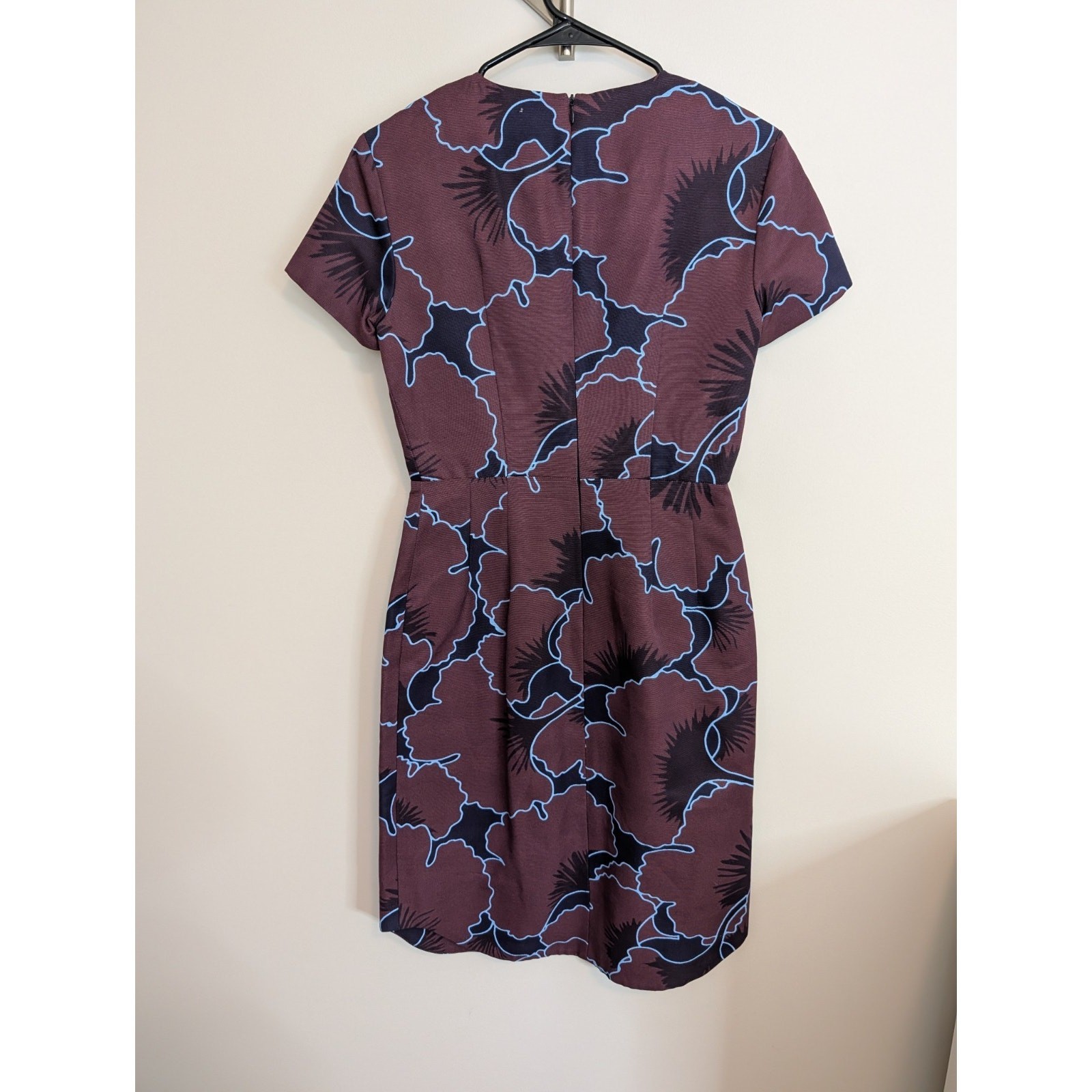 Jil Sander Navy Abstract Print Sheath Dress 34 XS Burgundy Blue Made in Italy
