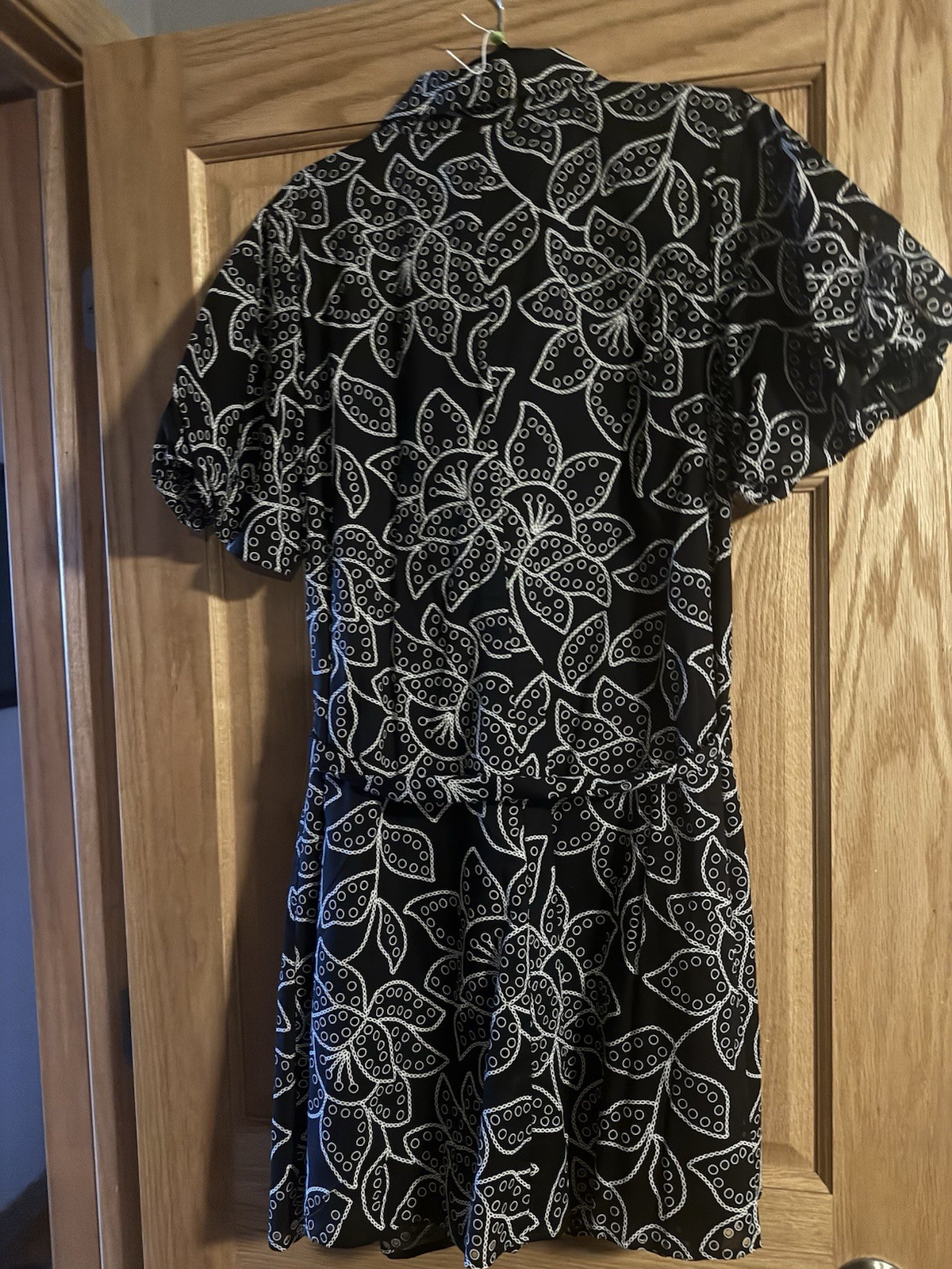 NWT Sam Edelman Short Puff Sleeve Eyelet Two Tone Dress Black White Belt Size 14