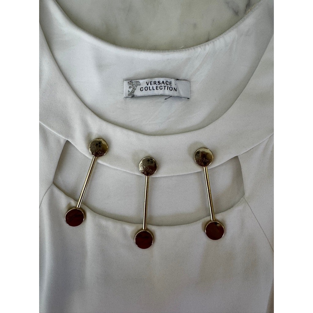 Versace RARE White Sheath Dress Gold Medusa Hardware Size 42 (xs-sm)
