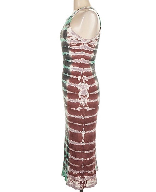 YFB Tie-Dye Ribbed Bodycon Maxi Dress S Stretch Halter Sleeveless Cocktail