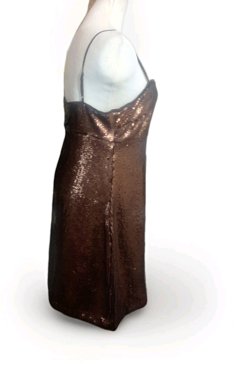 Madewell 6 Sequin Slip Mini Dress Chocolate Brown Y2K Babydoll Preppy Strappy
