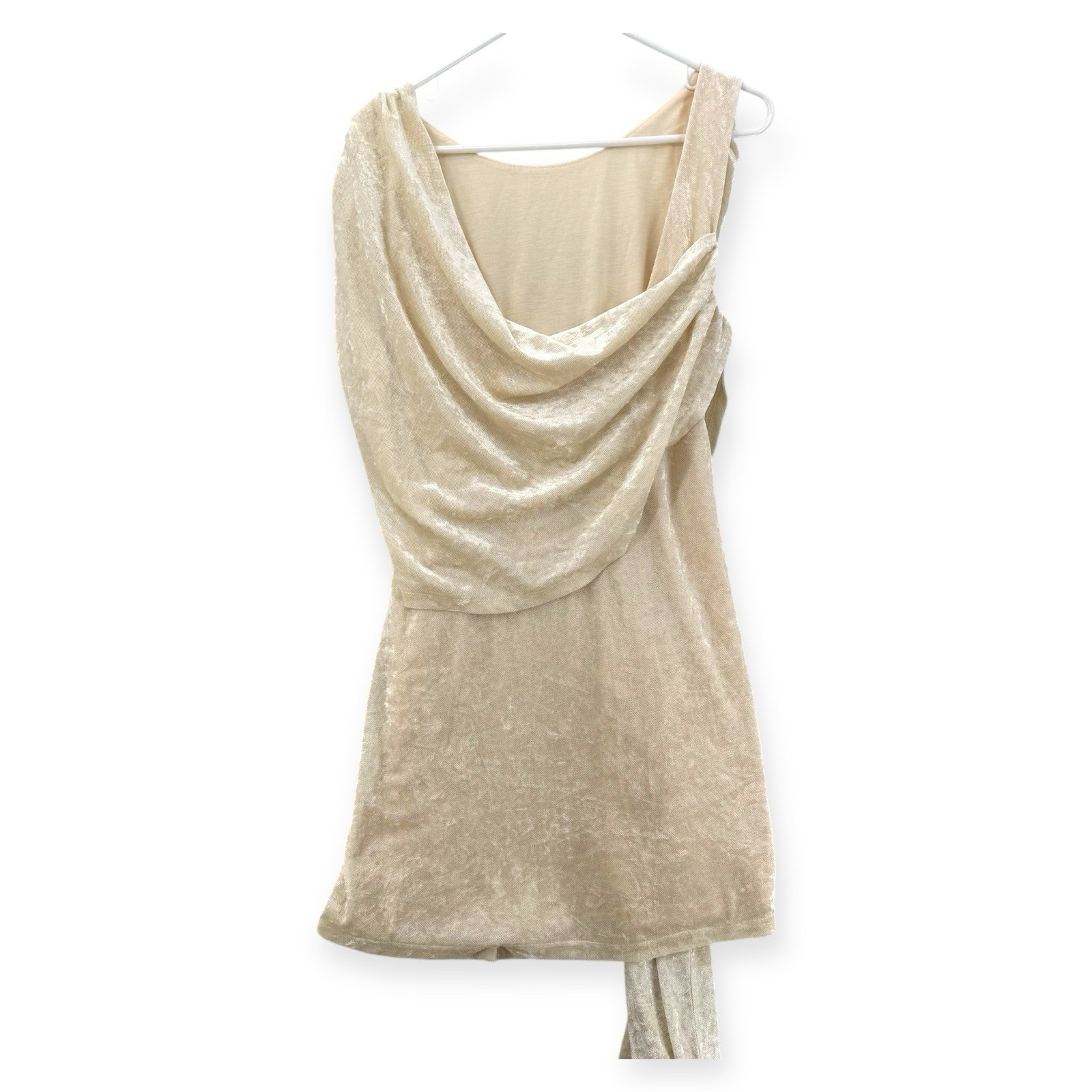 Sabo June Dress Womens XXL Beige Drape One Shoulder Wrap Mini Velvet NWT