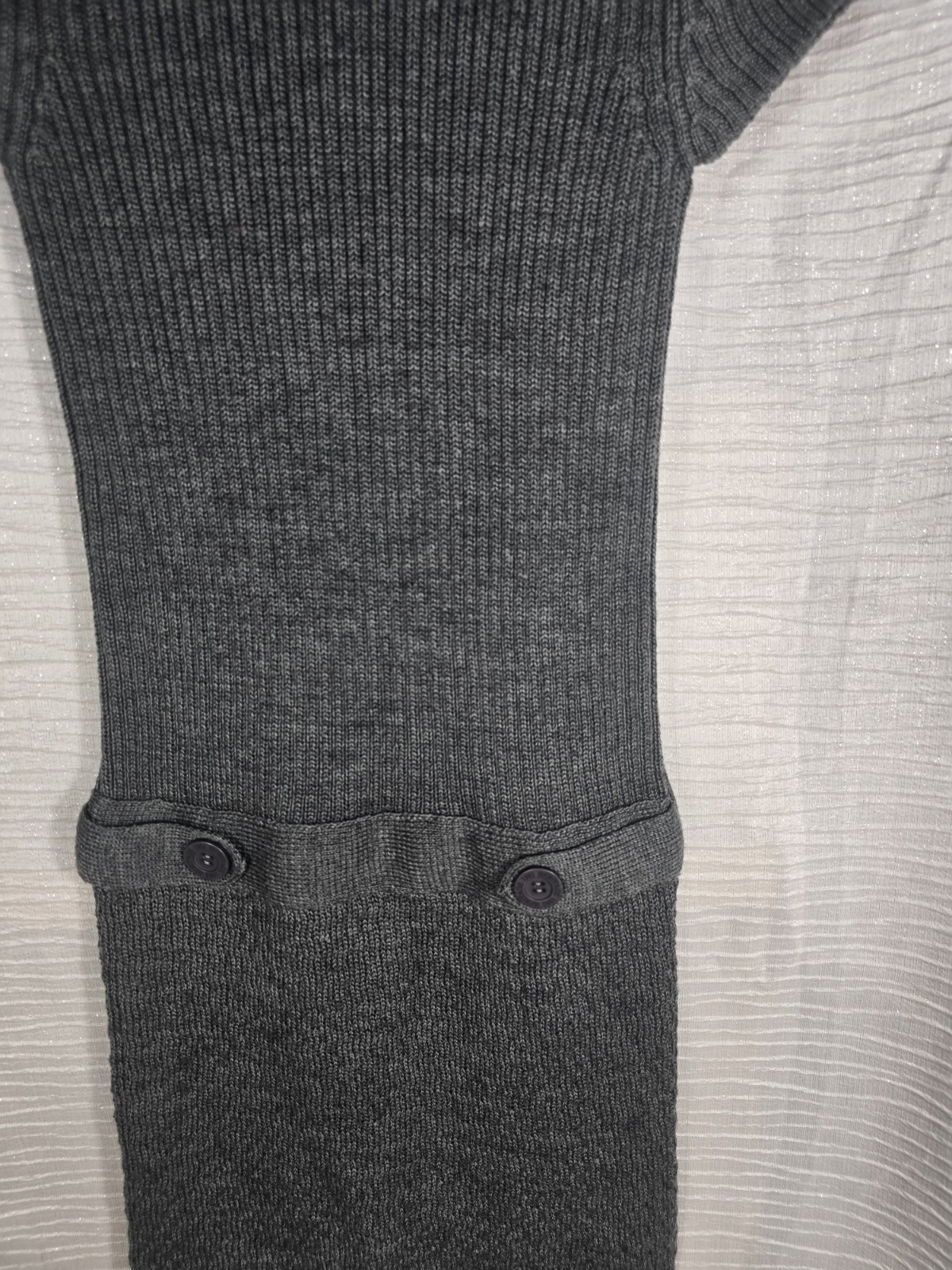 Grey Ribbed Cap-Sleeve Turtleneck Sweater Mini Dress Sz S
