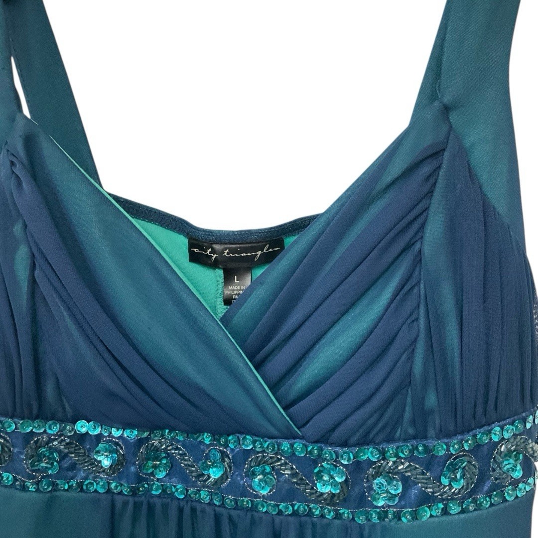 VTG City Triangles Y2K Babydoll Maxi Halter Mesh Layered Fairy Hi Lo Prom L