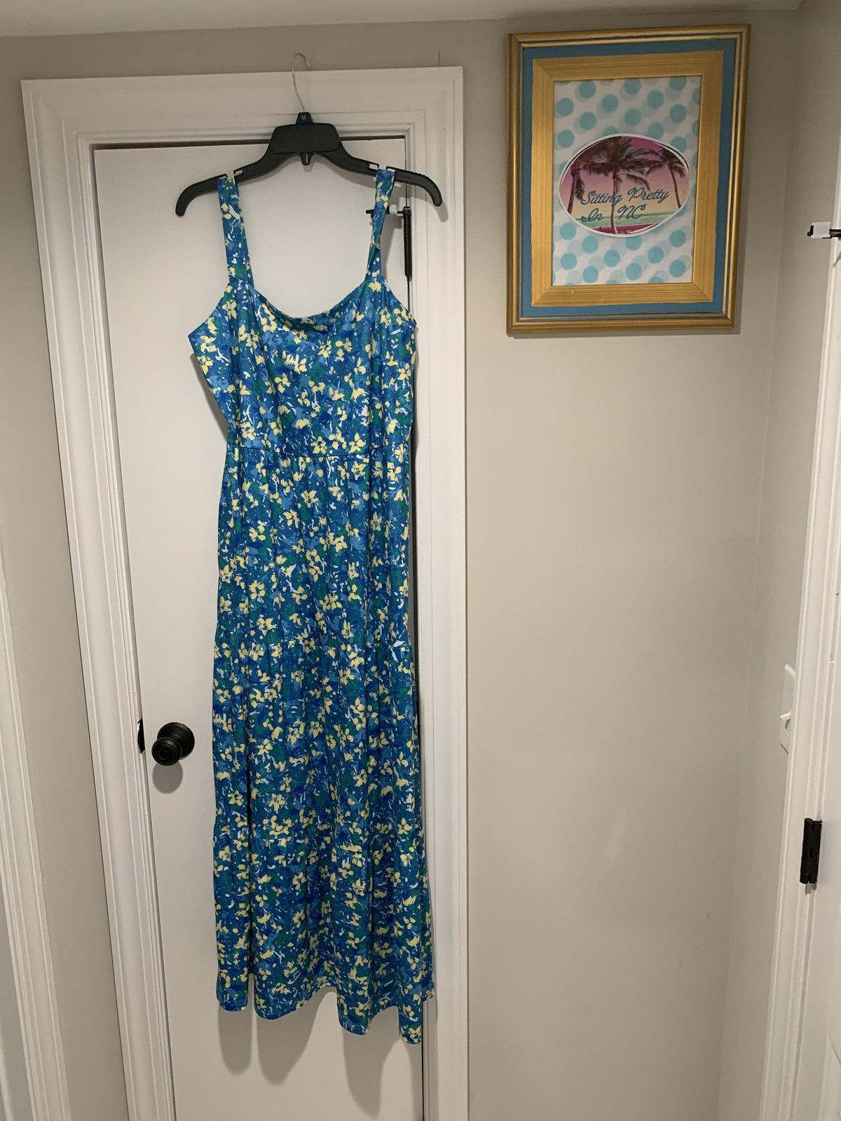 ANRABESS Dress Womens XL Blue Floral Smocked Maxi Sundress Sleeveless TL00051