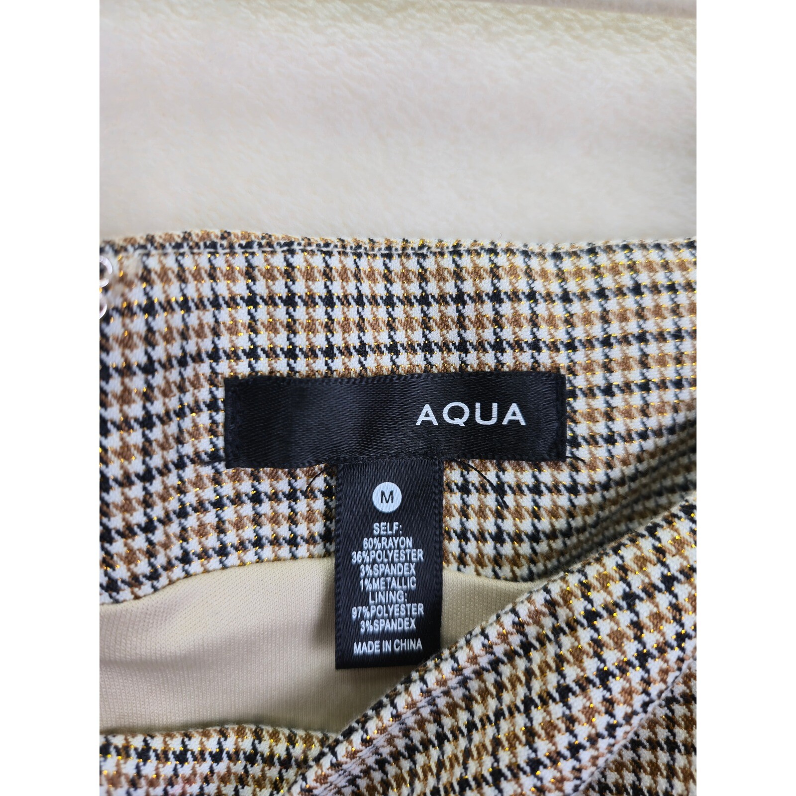 AQUA Puff Sleeve Checked Womens Mini Dress Medium Plaid Square Neck Ruffle Hem