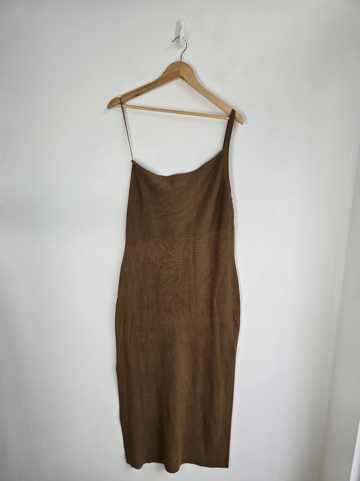 House of Harlow 1960 Maxi Dress Size L Brown One Shoulder Knitted Ribbed Summer
