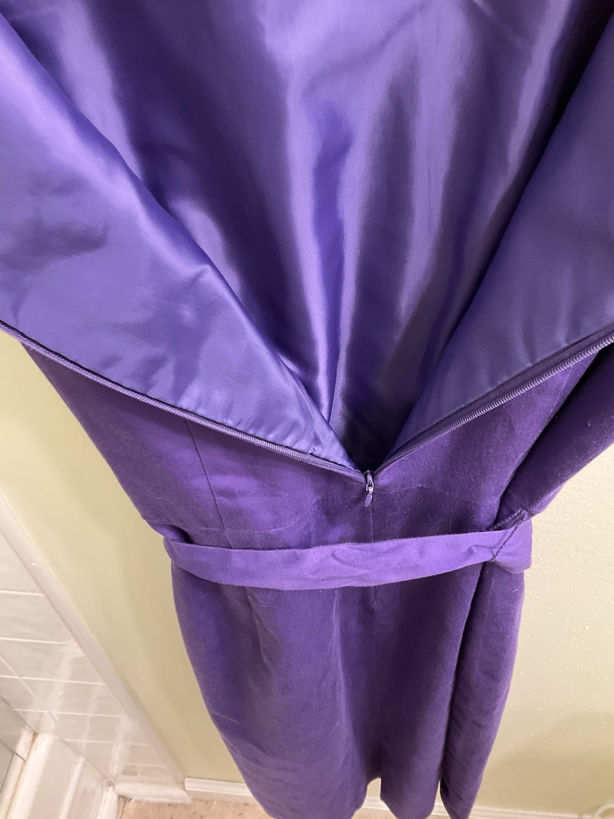 Calvin Klein sleeveless pencil dress purple pleated belt knee length size P