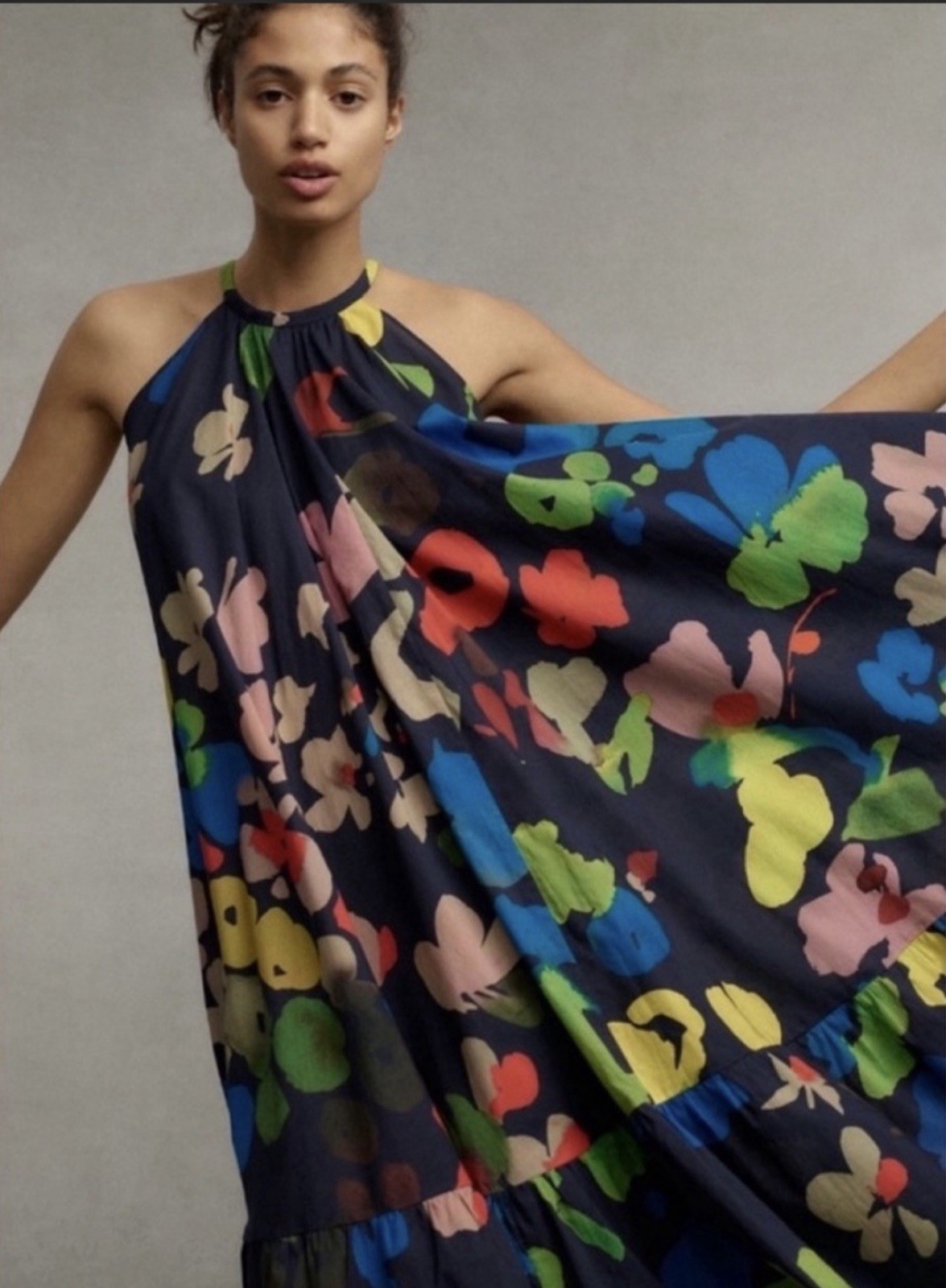 Anthropologie SZ SM~WHIT TWO Floral Halter Midi Dress $248 NWT